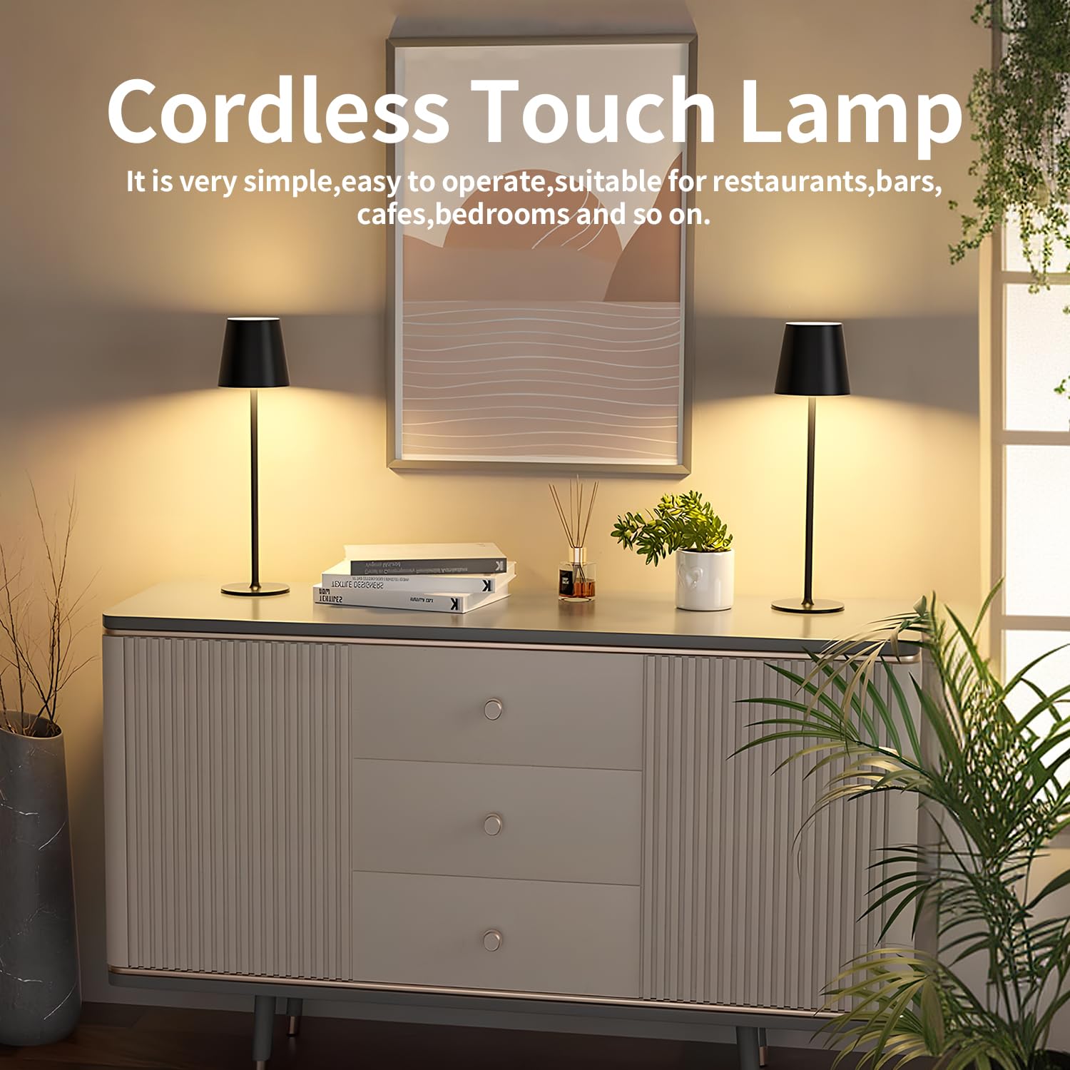 2 Stück Dimmbare LED Akku Tischlampe, Touch Kabellose Tischleuchte mit USB-C, Metall LED Wiederaufladbar Akku Tischlampe für Outdoor und Indoor, Aluminium, IP44 Wasserdicht, 5600mAh, 5W, Schwarz