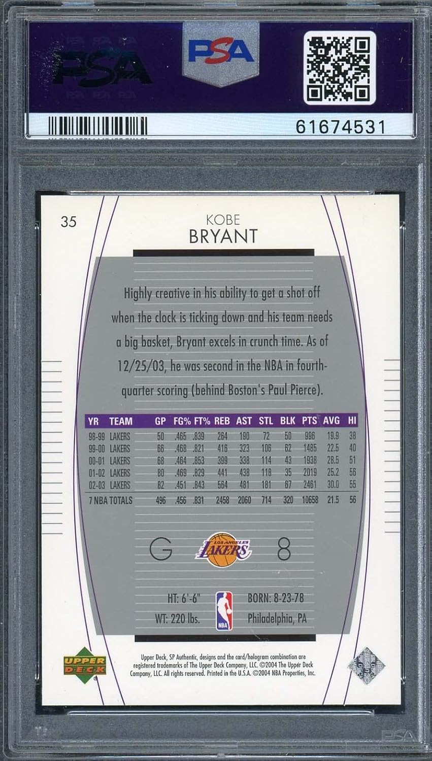 Kobe Bryant 2003 Upper Deck SP Authentic Basketball Card #35 Graded PSA 10