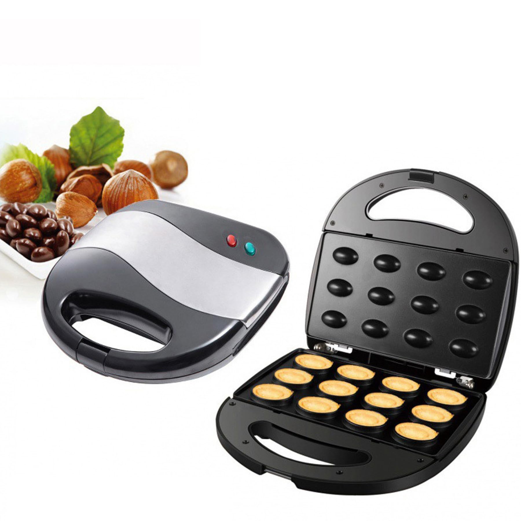 12 Walnut Cookie Maker, Non Stick Double Sided Walnut Cookie , Electric Oreshki Maker for Home for Breakfast Us Plug 110V