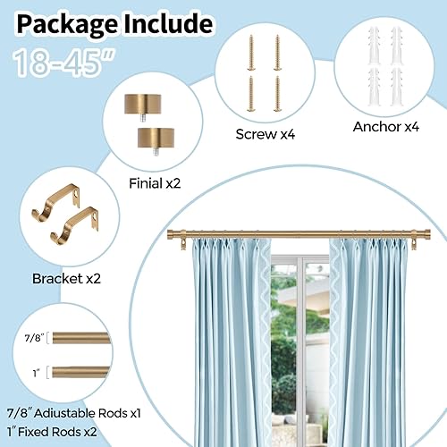 Miniatura 6 de Gold Curtain Rods for Windows 18 to 42 Inch(1.5-3.5 Feet),1" Diameter Drapery Rods with Modern Style End Cap Finials,Size:18-42 Inch,Warm Gold