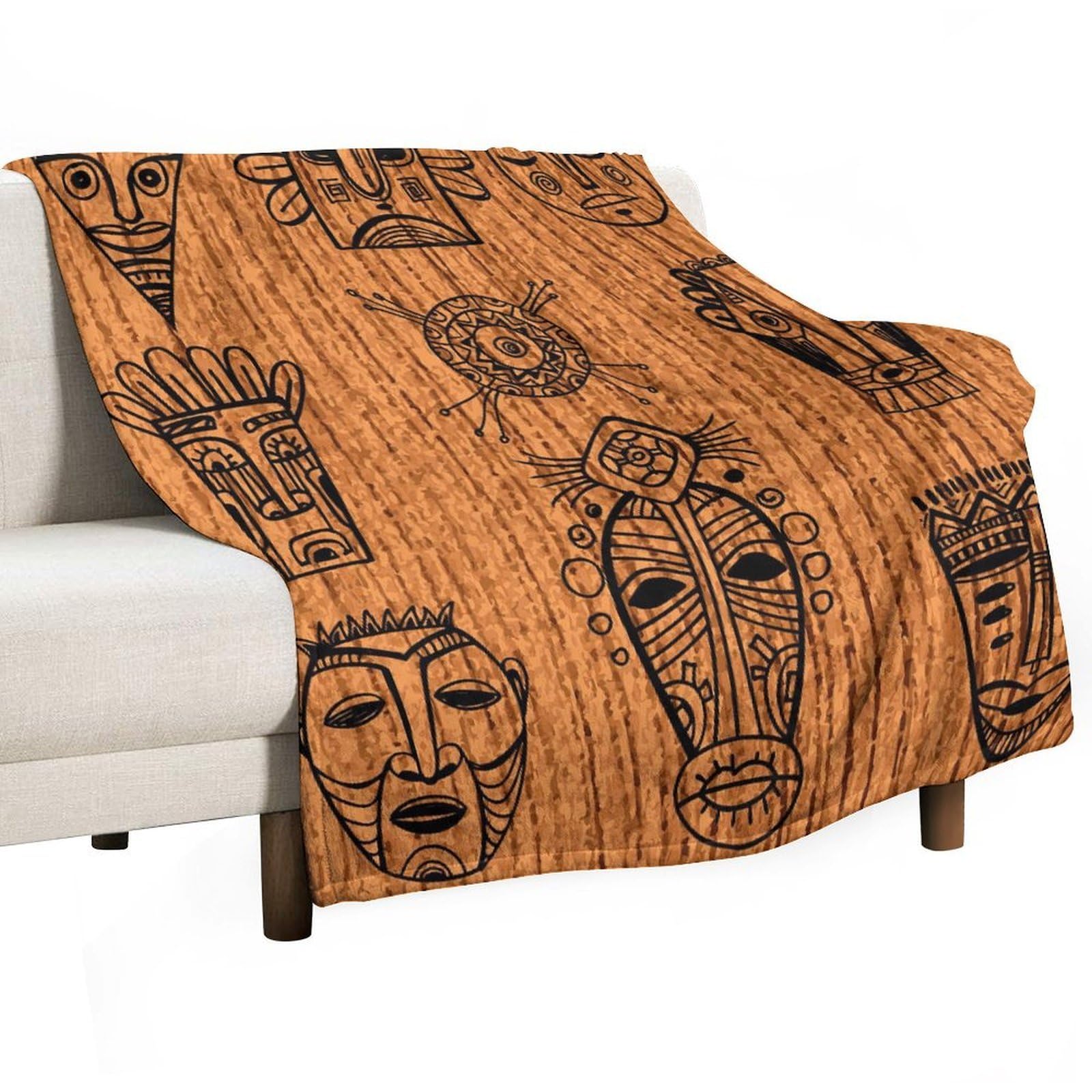 African Blanket Vintage Abstract Geometric Ethnic Art Print Super Soft Flannel Throw Blanket for Bed Sofa 330GSM Flannel