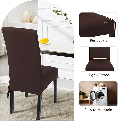 Miniatura 5 de SearchI, Fundas para sillas de comedor, juego de 6, de tela de elastano suave y elástica, extraíbles, lavables, protectores de polvo para sillas de