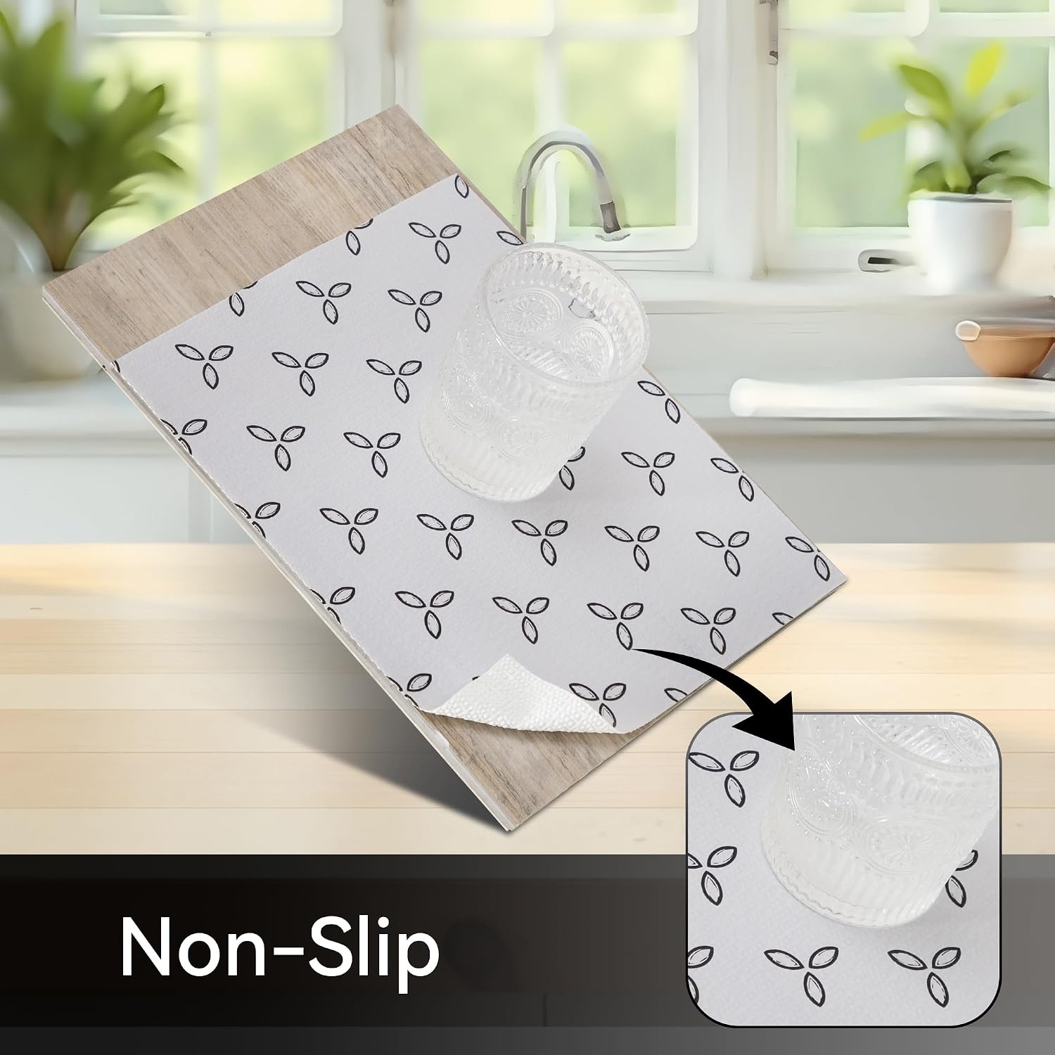 FIFTY FEET Dark Clover Pattern Shelf Liner for Kitchen Cabinets, 12 x 120 Inch x 1 Roll Non Adhesive Non Slip Drawer Liner, Washable Cabinet Liner for Shelves & Drawers image 2