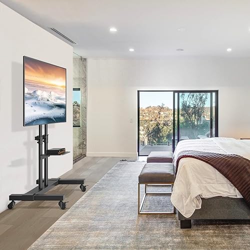 Miniatura 6 de Soporte de TV móvil para carrito de TV con ruedas con bloqueo estante ajustable de altura para TV de 32 a 80 pulgadas pantalla plana o curvo monitor