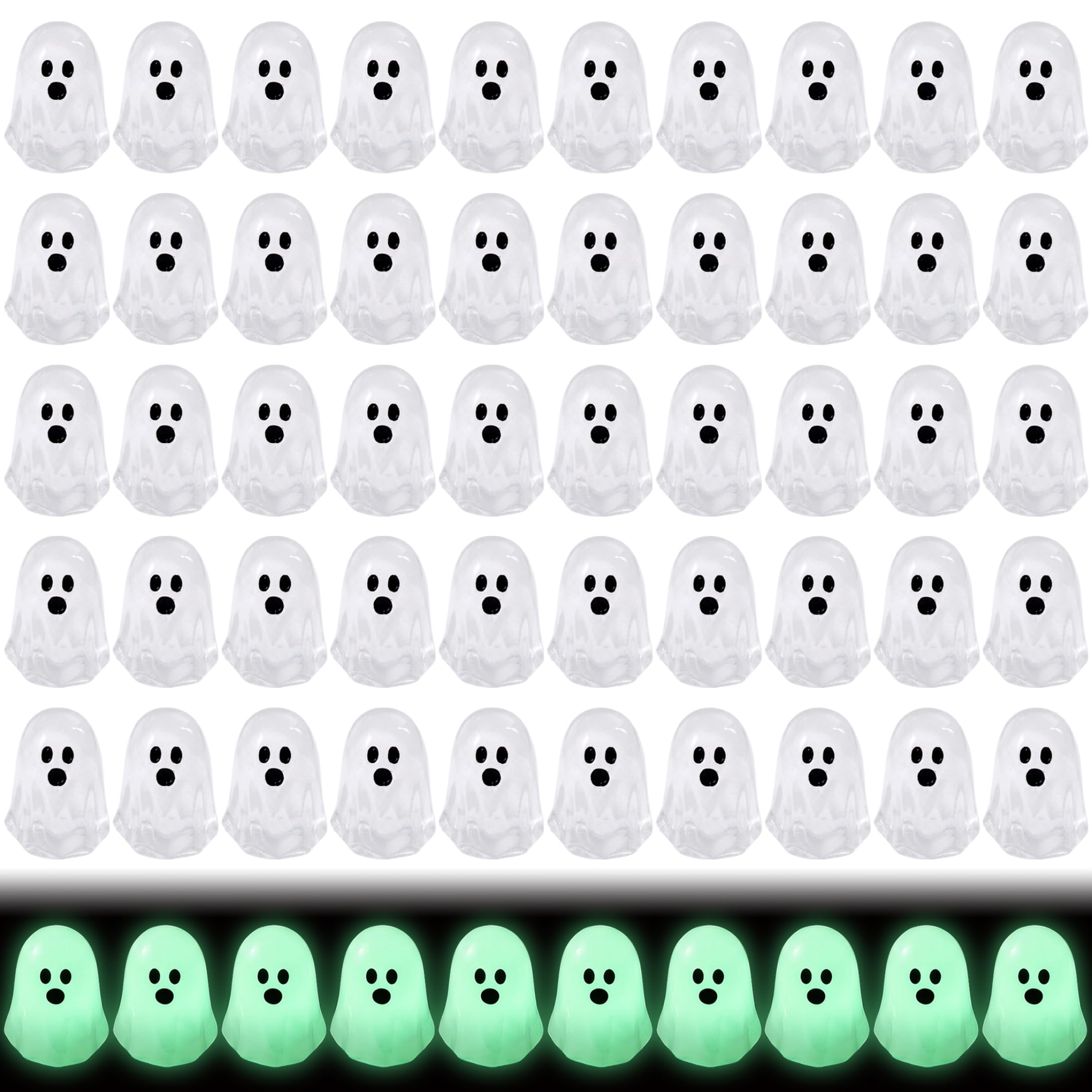 Monwssoe Halloween, Mini Halloween Figurines, 60 Pcs, Glow in Dark, White Tiny Ghosts