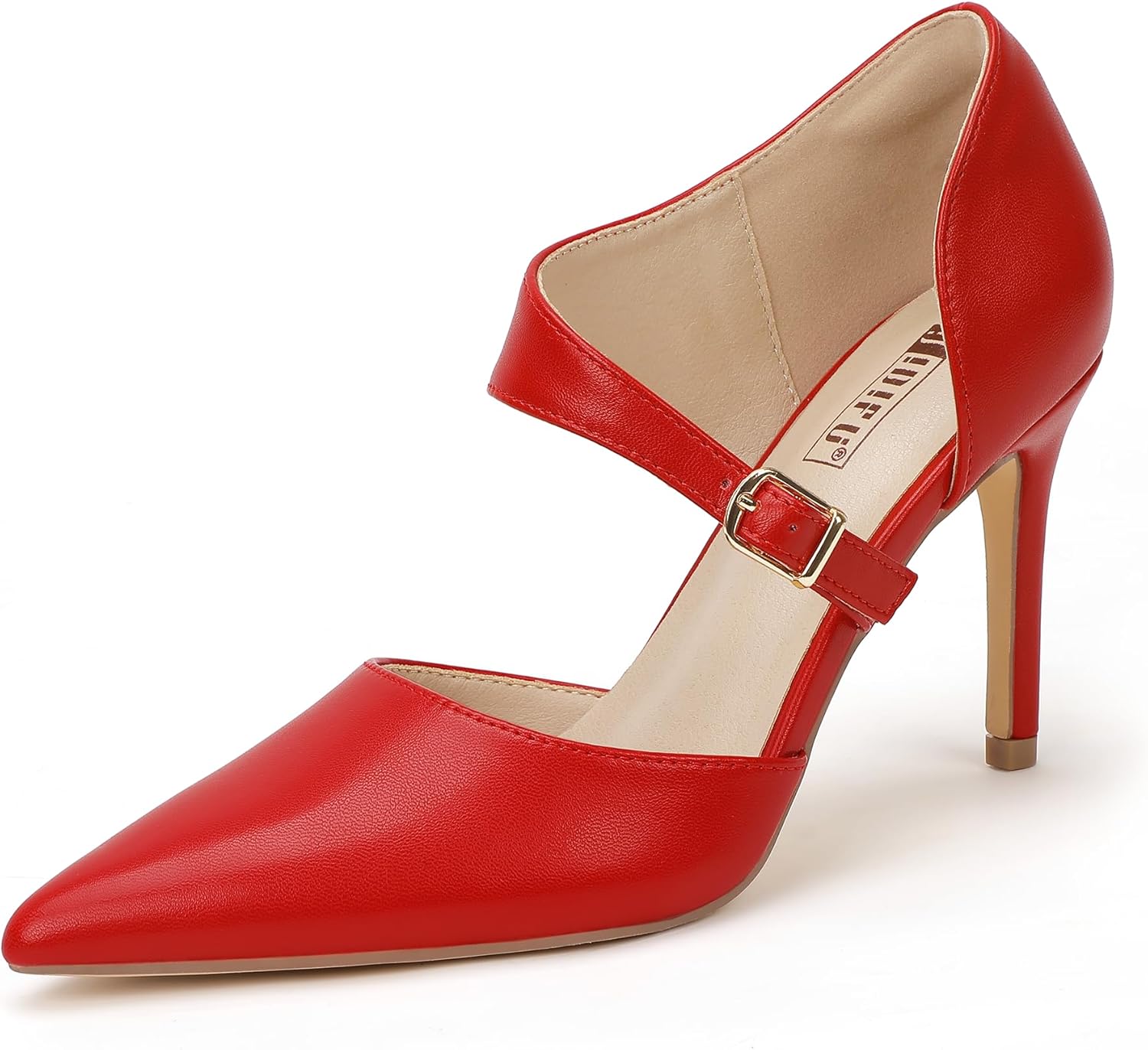 IDIFU Women's High Stiletto Heels Pumps Pointed Toe Heels Closed Toe Pumps with Elegant Metal Buckle Comfortable Office Wedding Dressy Shoes