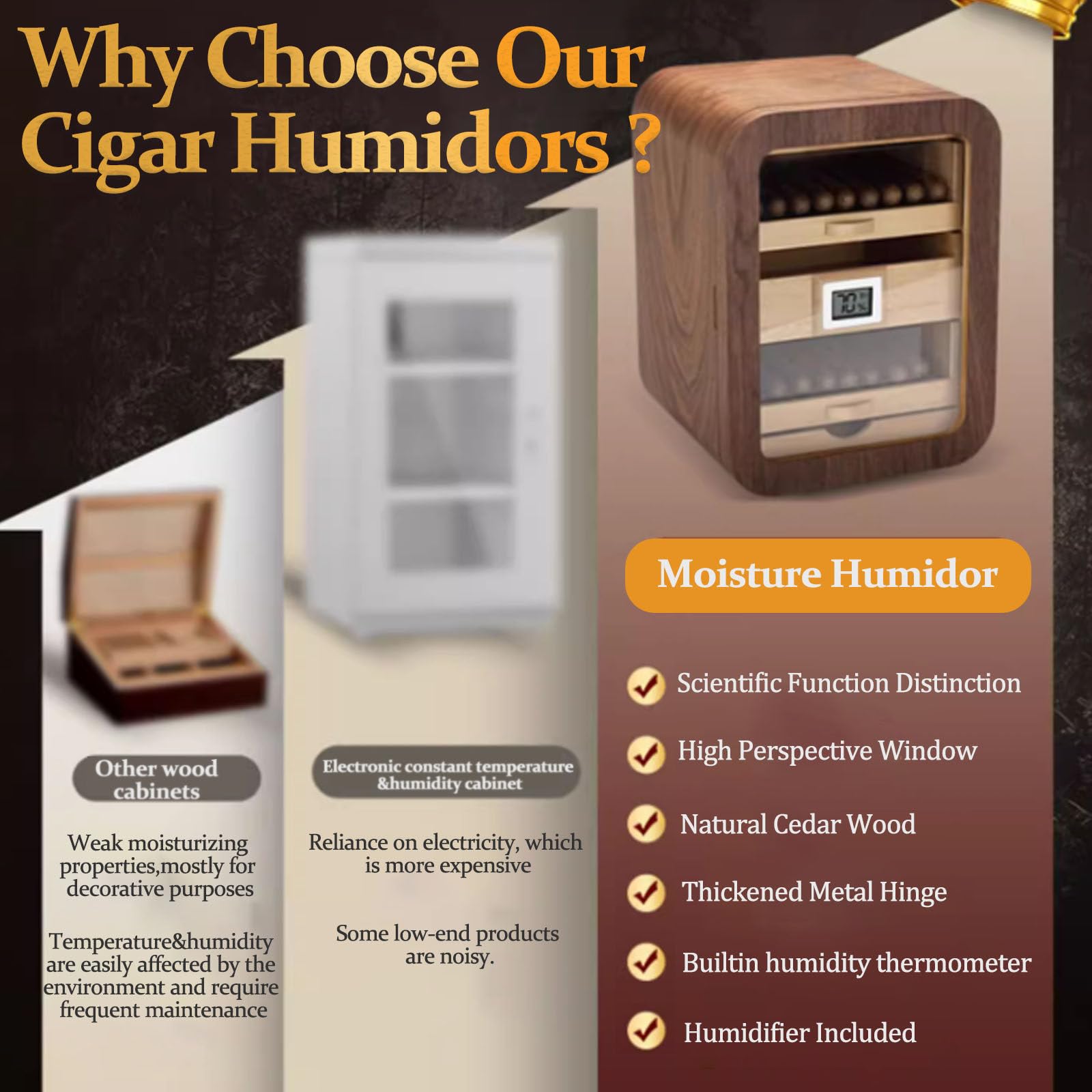 Zigarren Humidor Schrank mit großer Kapazität für 110 Zigarren Spanische Zedernfutter Luftbefeuchter Digital Hygrometer Geschenk für Zigarrenliebhaber