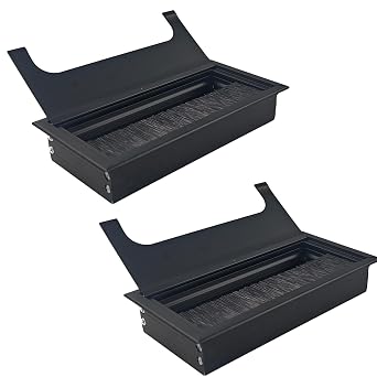2PCS 6.3"x3.15" Metal Rectangle Cable Grommet, Wire Management Cover with Soft Brush Strip, Desk Wire Organizer for Computer Table Office Furniture Black