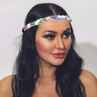 ACEDRE Light Up Rhinestone Headbands Led Glowing Hair Band Crystal Forehead Head Chain Sparkly Rave Party Costume Hair Accessories for Women(Multicolor)