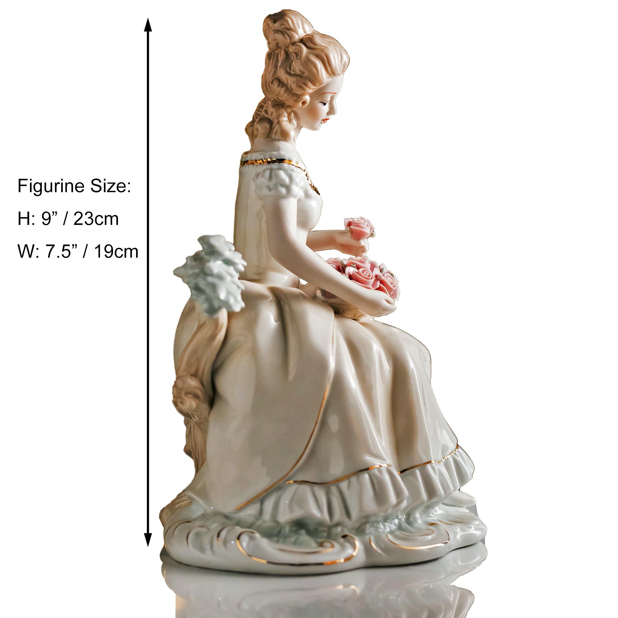 MTME Figura de porcelana, dama con flores, recuerdos, regalos de boda, estatua para decoración del hogar, (gracias querida)