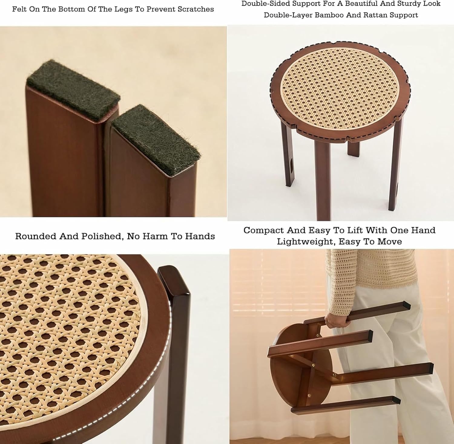 Top Stackable Round Stool,Wooden Side Table,Nesting Hidden Design,No Assembly Required for Bedroom Living Room Bar Dorm