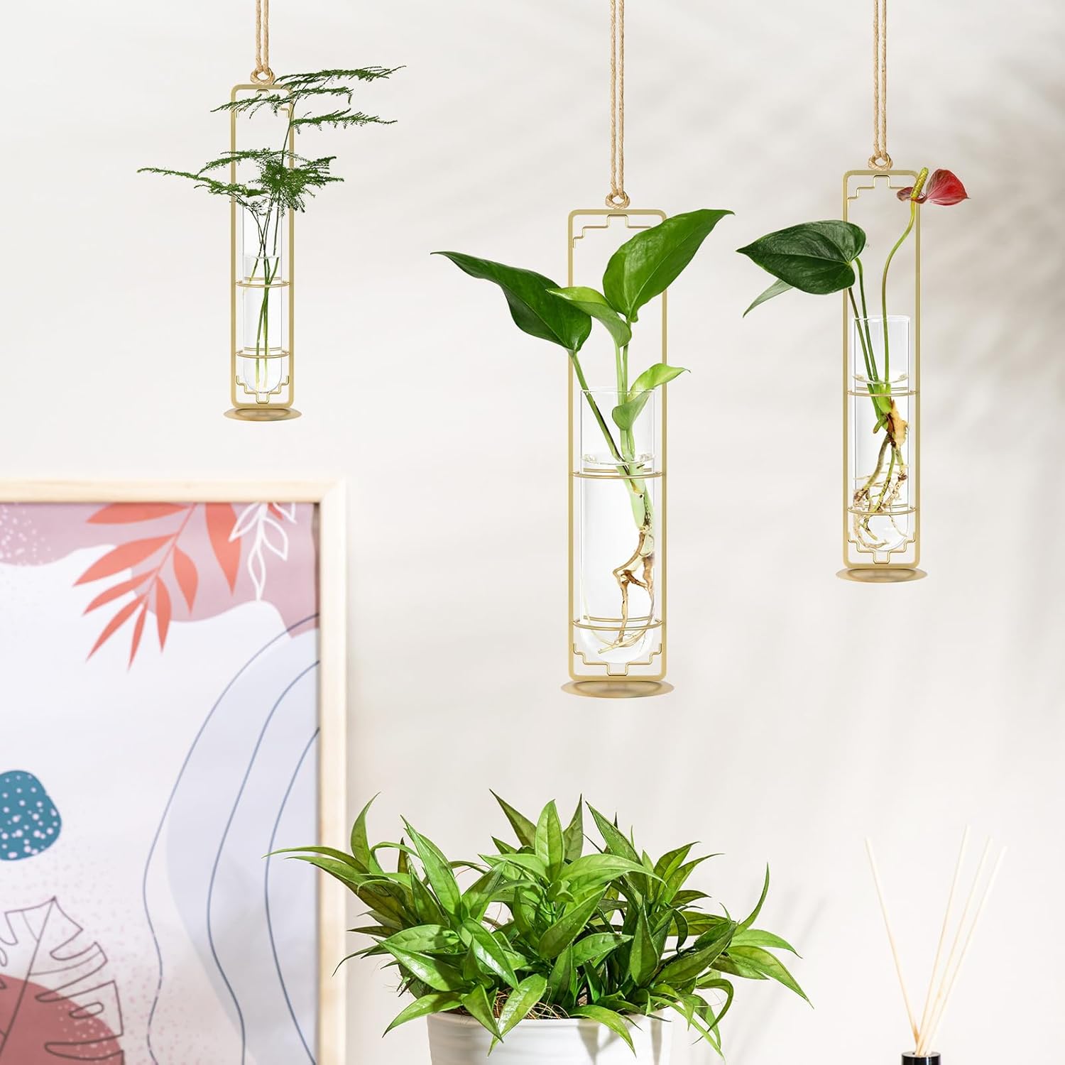 MIPON Plant Propagation Stations,Hanging Glass Propagation Test Tube Vases for Plants with Gold Metal Stand for Hydroponic Cutting Home Garden Office Decor-Gold - Image 4