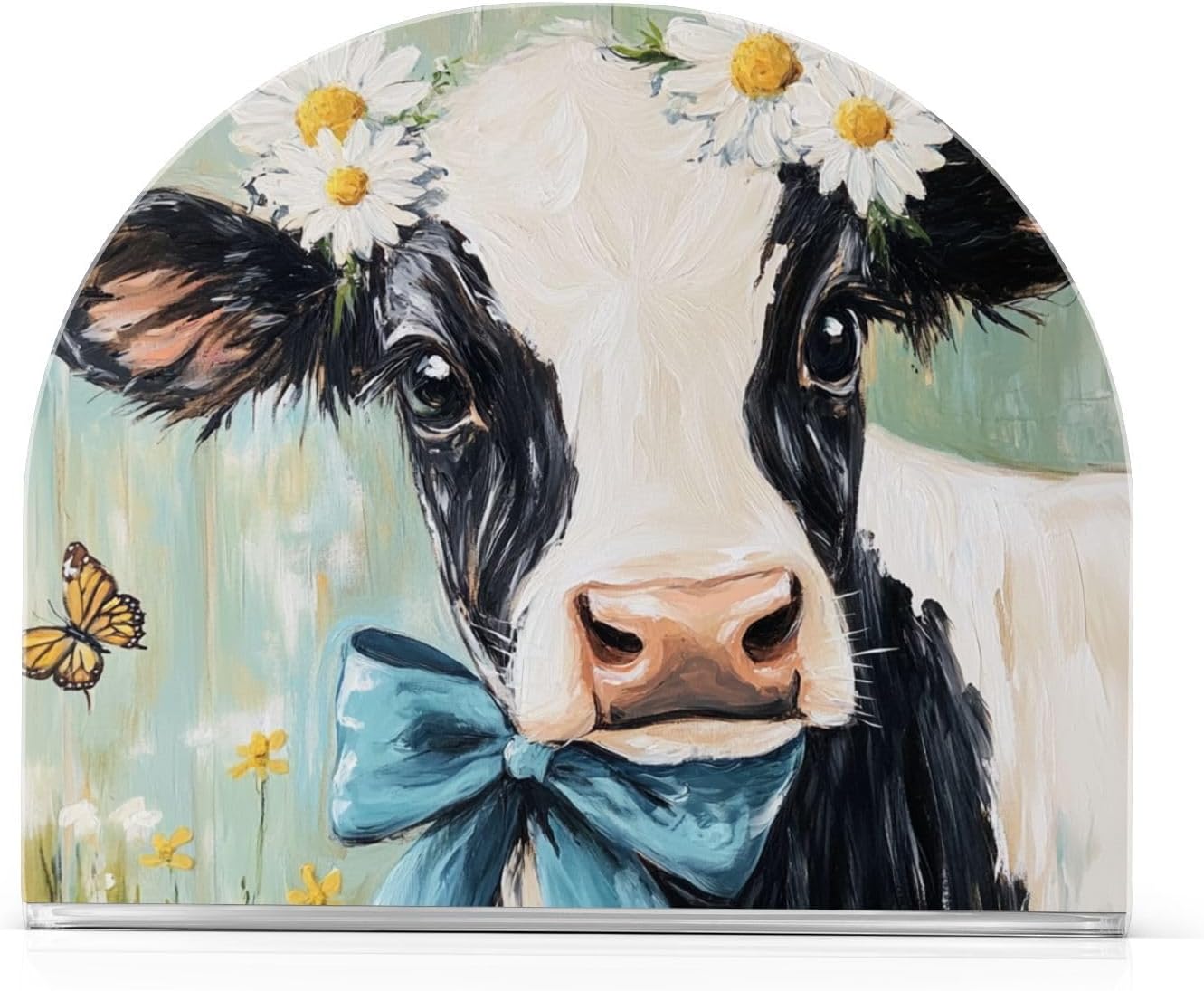 Fustylead Farmhouse Cow Daisy Butterfly Napkin Holder for Table Acrylic Cocktail Napkin Holders Small Decorative Napkin Dispenser for Home Party Dining Kitchen Accessories