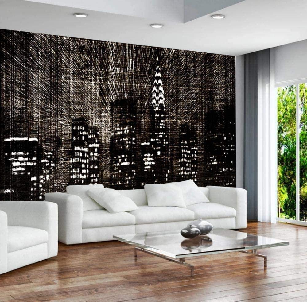 Mural de ilusión de pared 3D Nueva York Resumen Luces de la ciudad en blanco y negro Papel tapiz fotográfico Póster Vist Pared Pintado Papel tapiz 3D dormitorio de estar sala sofá mural-350cm×256cm