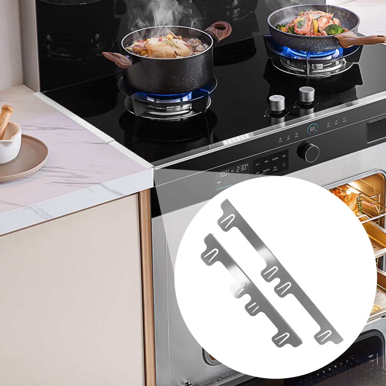 2pcs Stove Gap Covers Stainless Steel, Stove Gap Cover, Cooker Sides Gap Filler, Range Trim Kit, Kitchen Stove Counter Gap Cover, Stove Counter Gap Covers Retractable Sleek Seamless Design For Kitchen