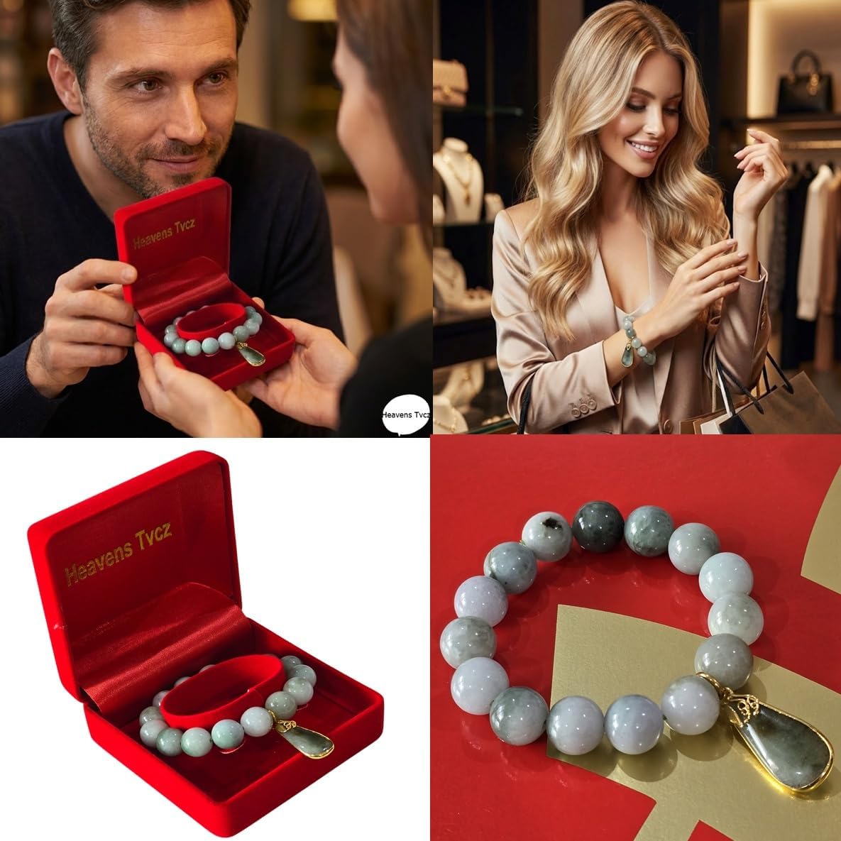 Genuine Jade Bracelet for Women – Two-Tone Green Burmese Jade with Lucky Gold Charm – Feng Shui Energy Jewelry for Career Success, Protection & Wealth