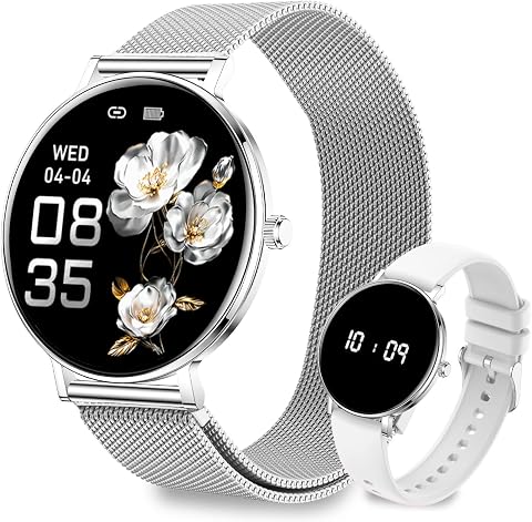 Smartwatch Donna Uomo,1.32" AMOLED Display Smart Watches,8mm Ultra Sottile,7 Giorni di Batteria,Chiamate BLE5.3,Frequenza Cardiaca,Sonno,Contapassi,IP68 Orologio Fitness per Android/iOS Argento