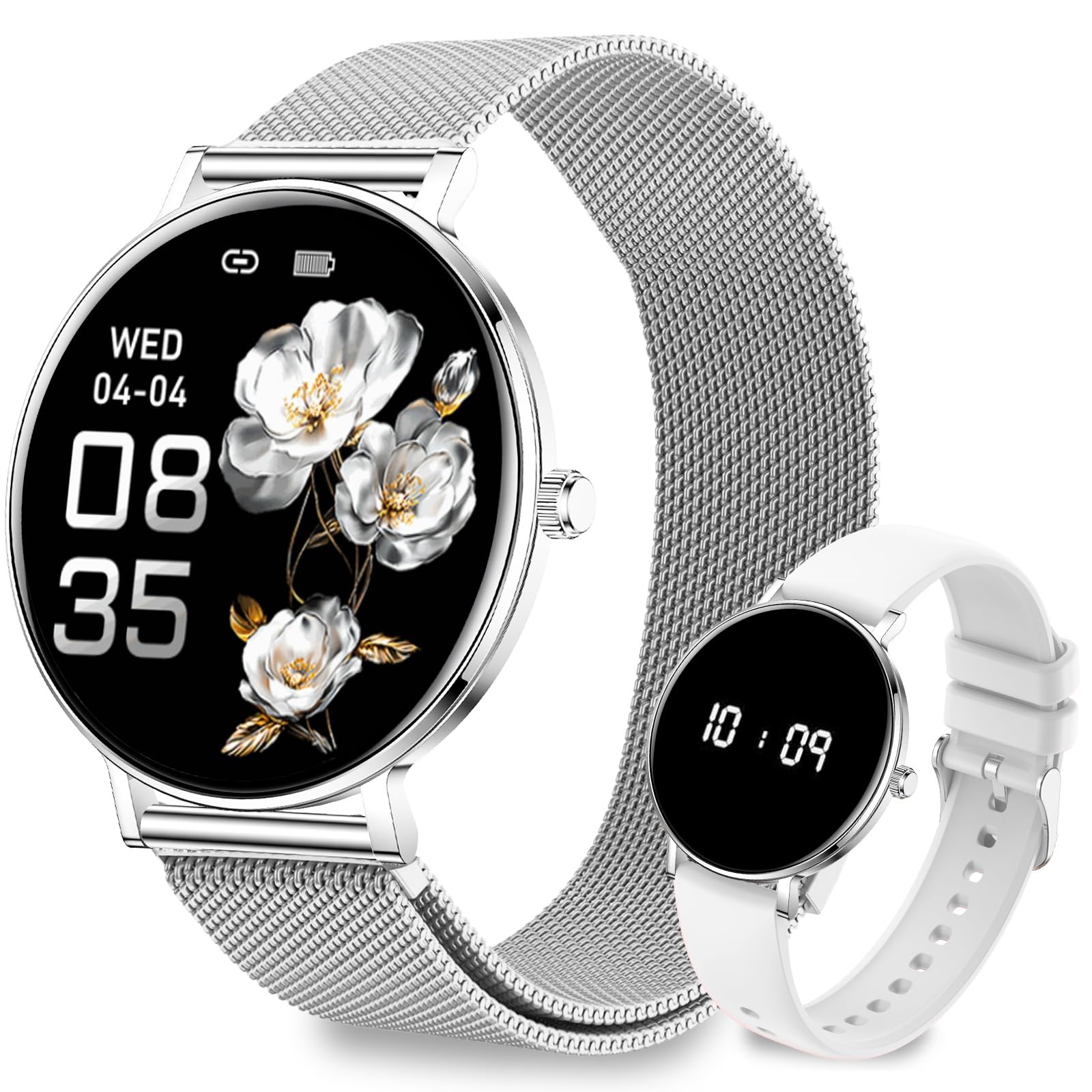 Smartwatch Donna Uomo,1.32" AMOLED Display Smart Watches,8mm Ultra Sottile,7 Giorni di Batteria,Chiamate BLE5.3,Frequenza Cardiaca,Sonno,Contapassi,IP68 Orologio Fitness per Android/iOS Argento