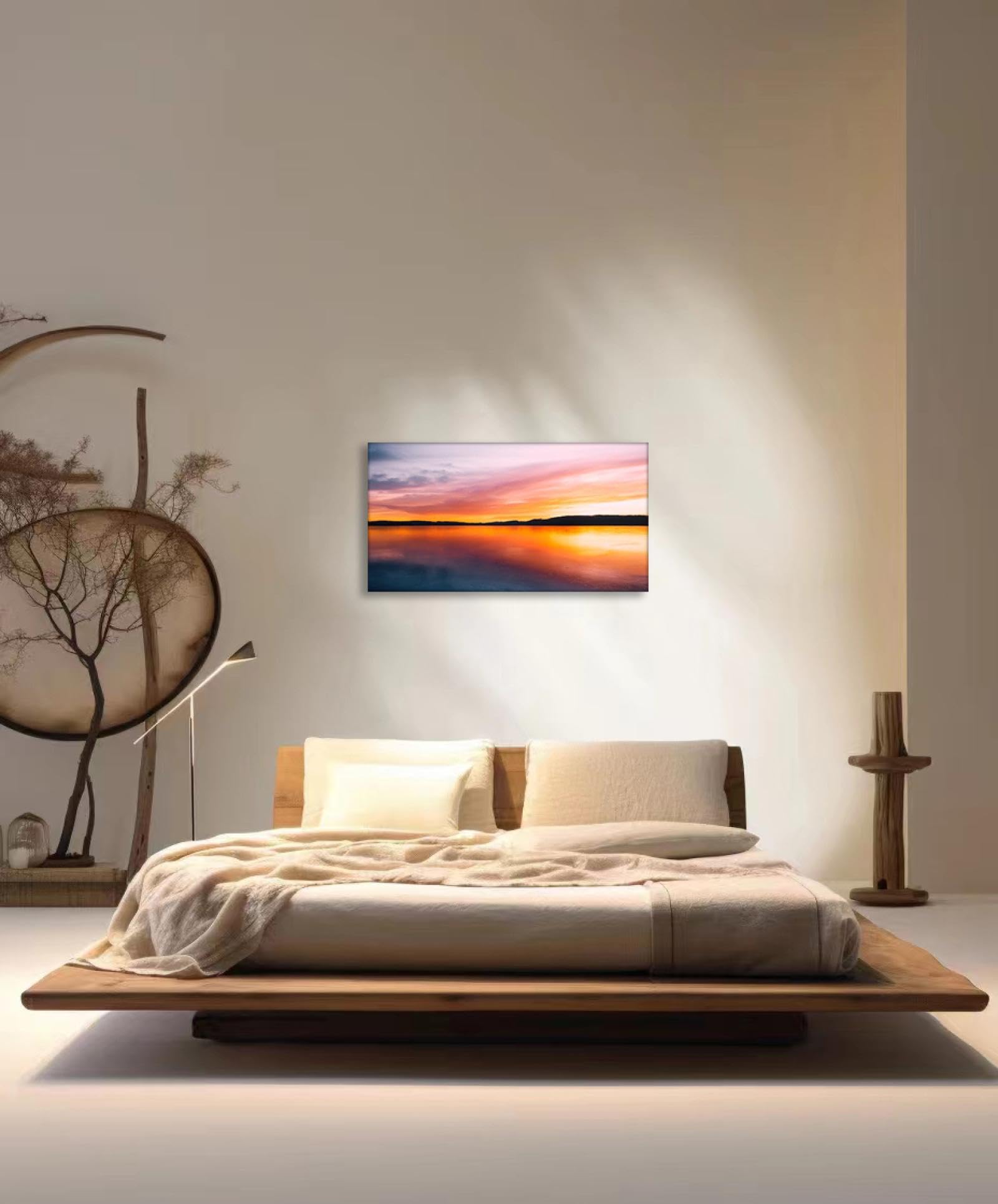 GRASKY Strand sonnenuntergang bild sonnenuntergang bild auf leinwand wandbilder landschaftsbilder mit rot Leinwandbilder Das Meer, bunte WolkenWohnzimmer Deko Kunstdrucke 30X54cm(12x21in) Rahmenlos