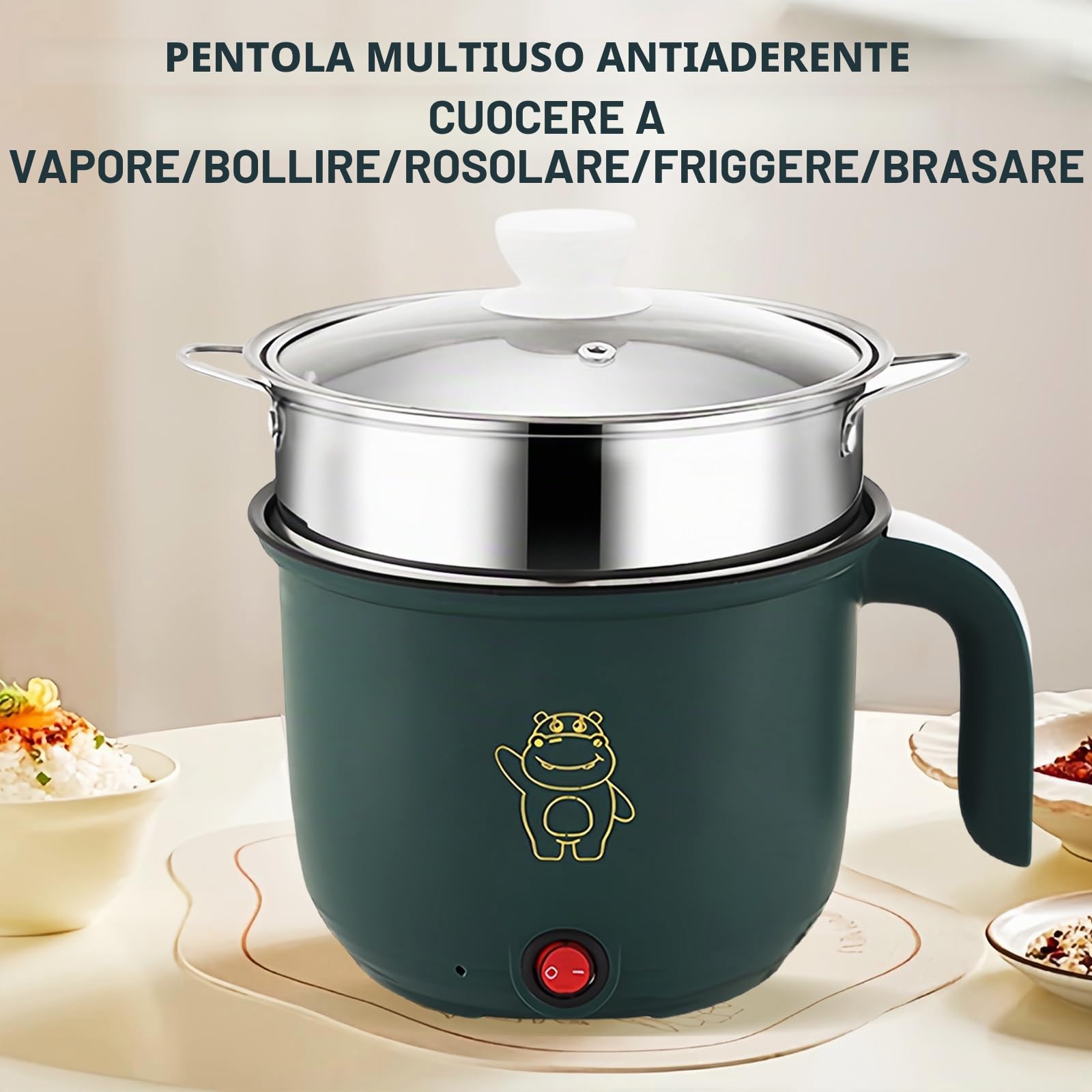 Padella elettrica, Mini elettrica calda pot, 1,8 litri elettrico caldo pot, portatile antiaderente multicooker, portatile veloce, pentola elettrica per casa ufficio sonno+vapore