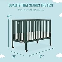 Vista 3 de Dream On Me Quinn - Cuna plegable de tamaño completo en color oliva, ruedas extraíbles, guardería moderna, soporte de colchón ajustable, cuna