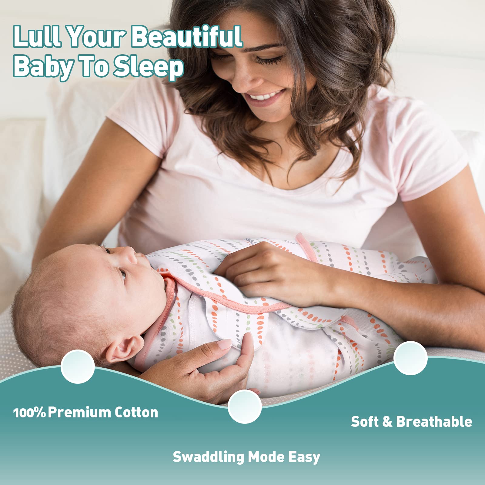 GLLQUEN BABY Swaddles for Newborns 0-3 Months Adjustable & Easy Fastener | 3-Pack Baby Girl Swaddles Organic Cotton Womb-Like Nursery Swaddling Blanket reduces startle reflex Soft & Skin-Frie product thumbnail 5