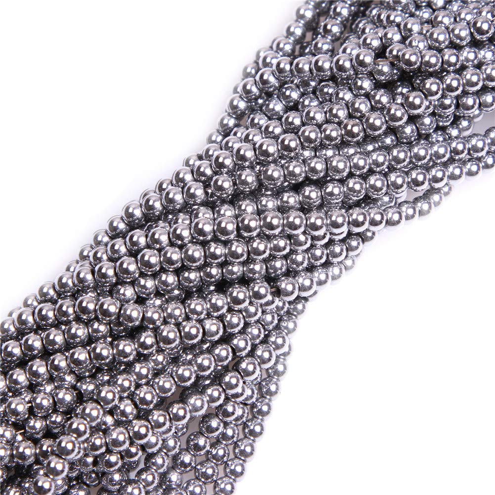 GEM-Inside Natural 3mm Non-Magnetic Silver Metallic Coated Hematite Round Gemstone Semi Precious Loose Beads for Jewellery Making 15'' โ image 1