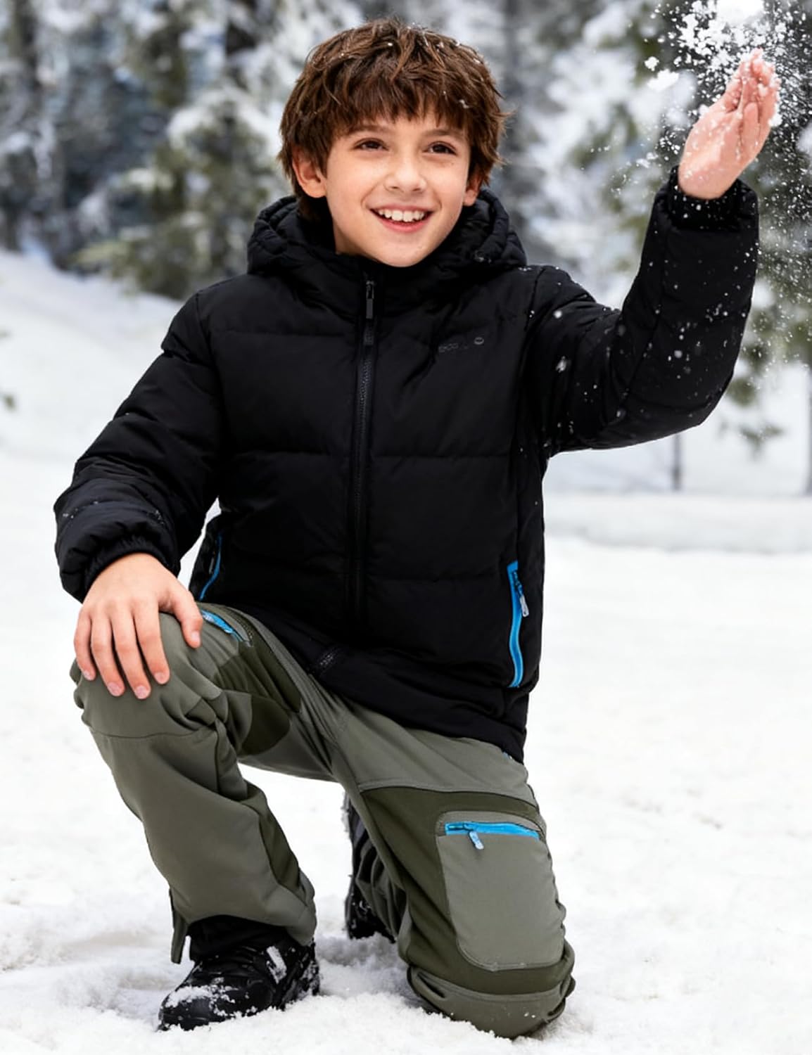 Arssm Kids Boy's Snow Pants Youth Fleece Lind Hiking Pants Softshell Winter Warm Insulated Trousers - Image 7