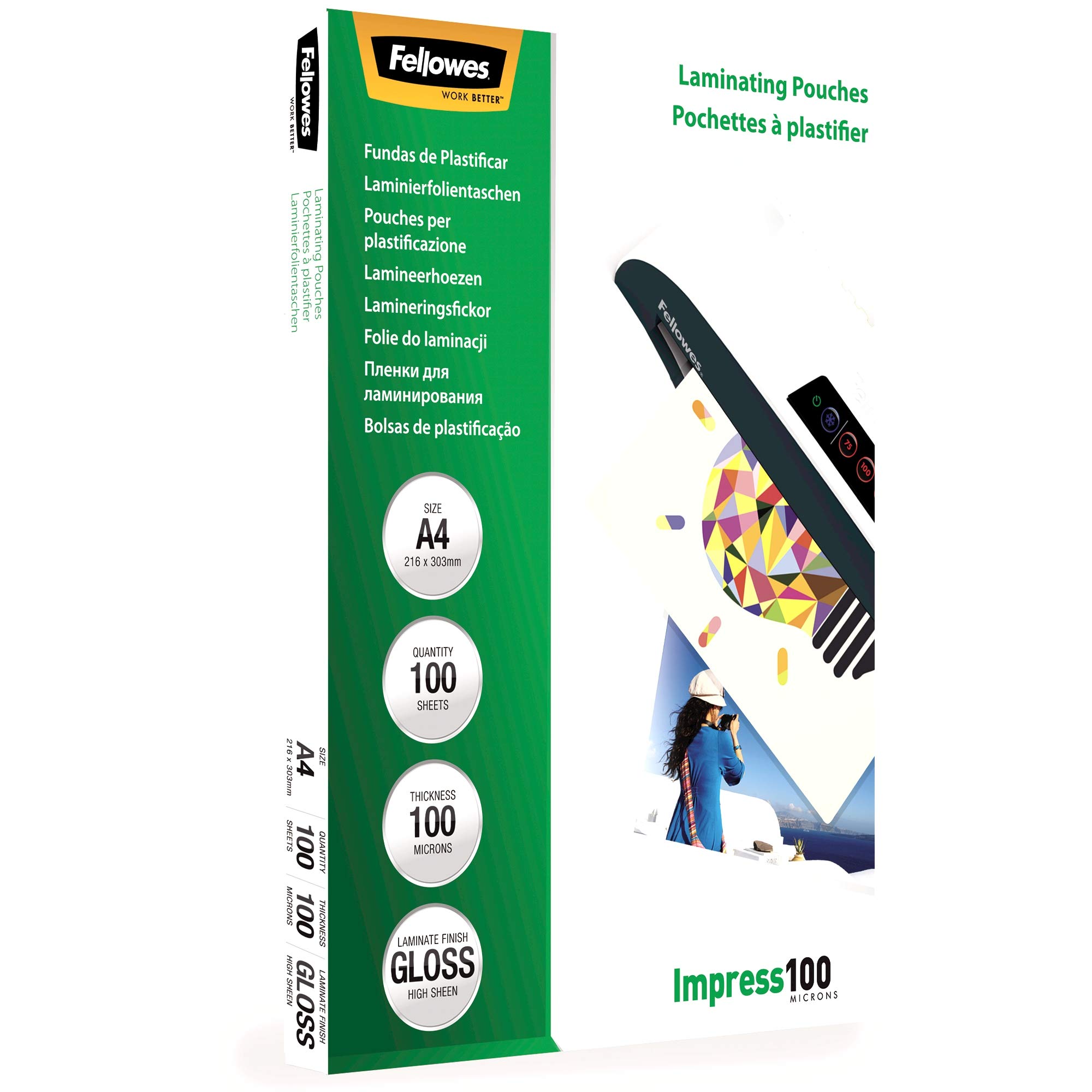 Pochettes Plastification Autocollantes Fellowes A4 - 125 Microns, Dos Adhésif, Lot De 100 - Protection Documents