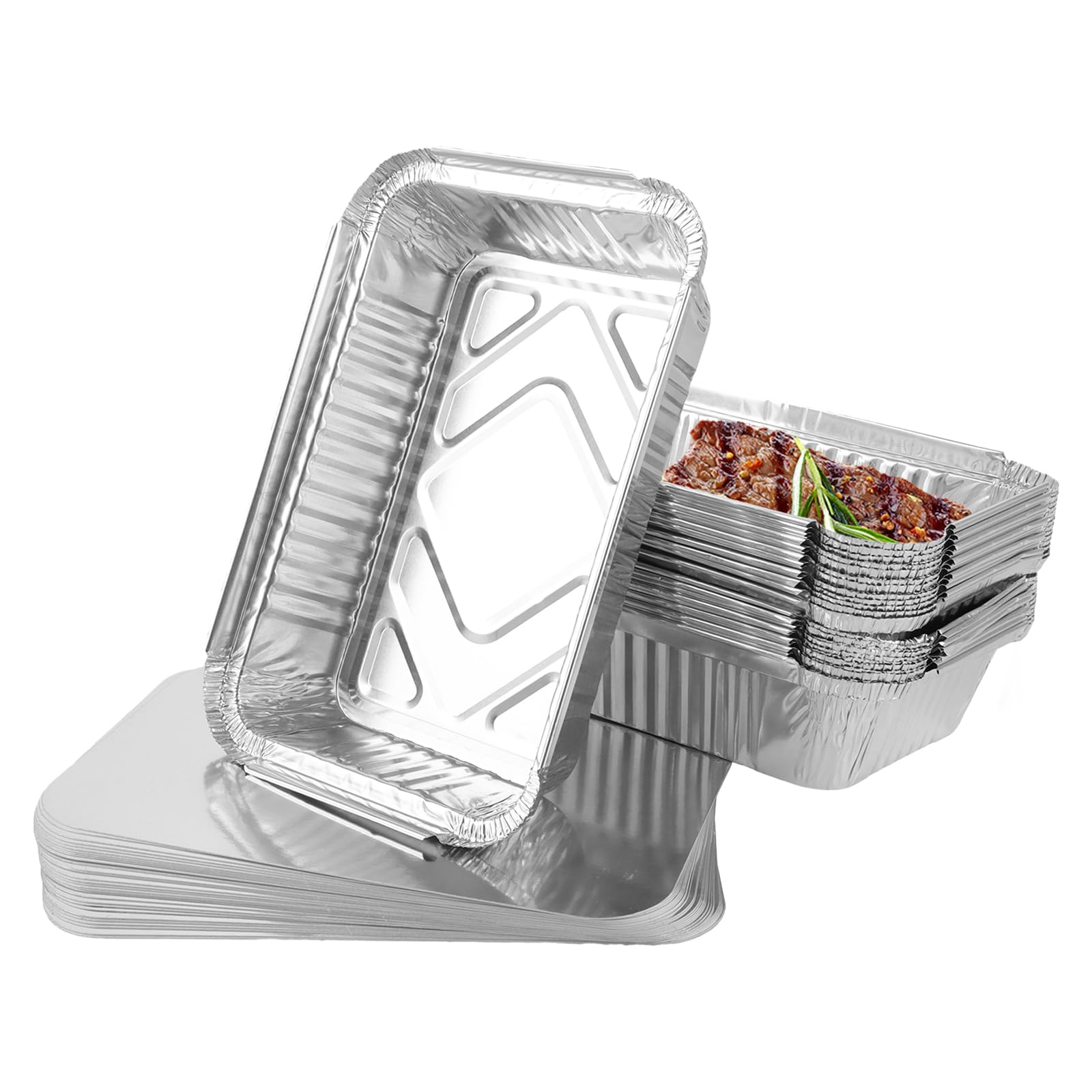 Lot de 100 Barquette Aluminium avec Couvercle 800 ml, Plat Aluminium Jetable 21 x 14 x 5 cm - Pour cuire, rôtir, cuisiner, stocker, griller, emporter
