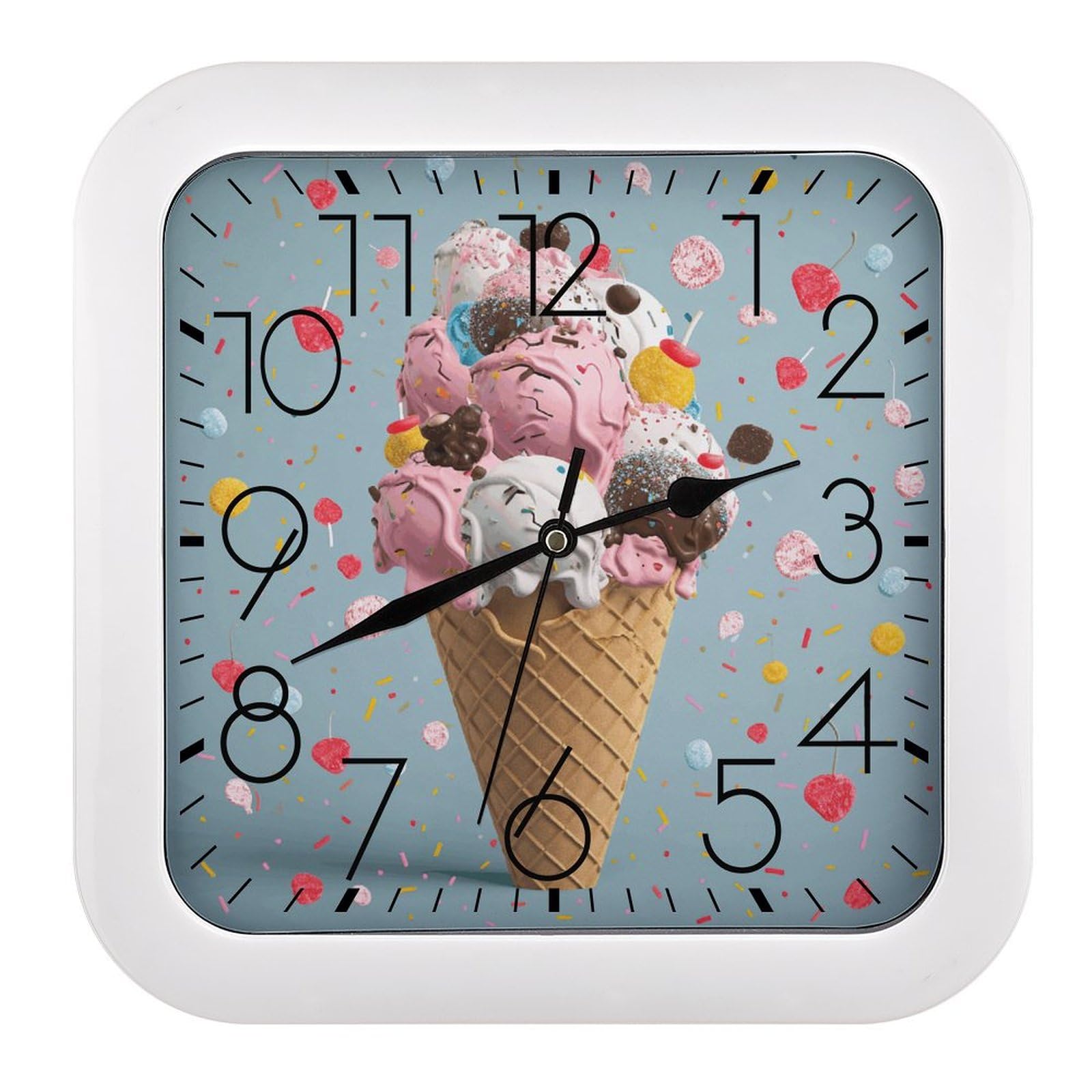 Horloge murale carrée silencieuse sweet ice cream pour décoration salon et bureau