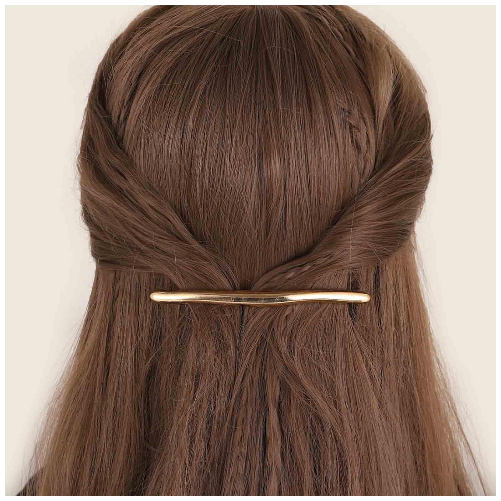 Cybche Simple Hair Clips Gold Metal Hair Barrettes Curved Clip Barrette Long Bar Hairclips Barrette Decorative Metal Hair Accessories Jewelry for Women Headdress(Gold1)