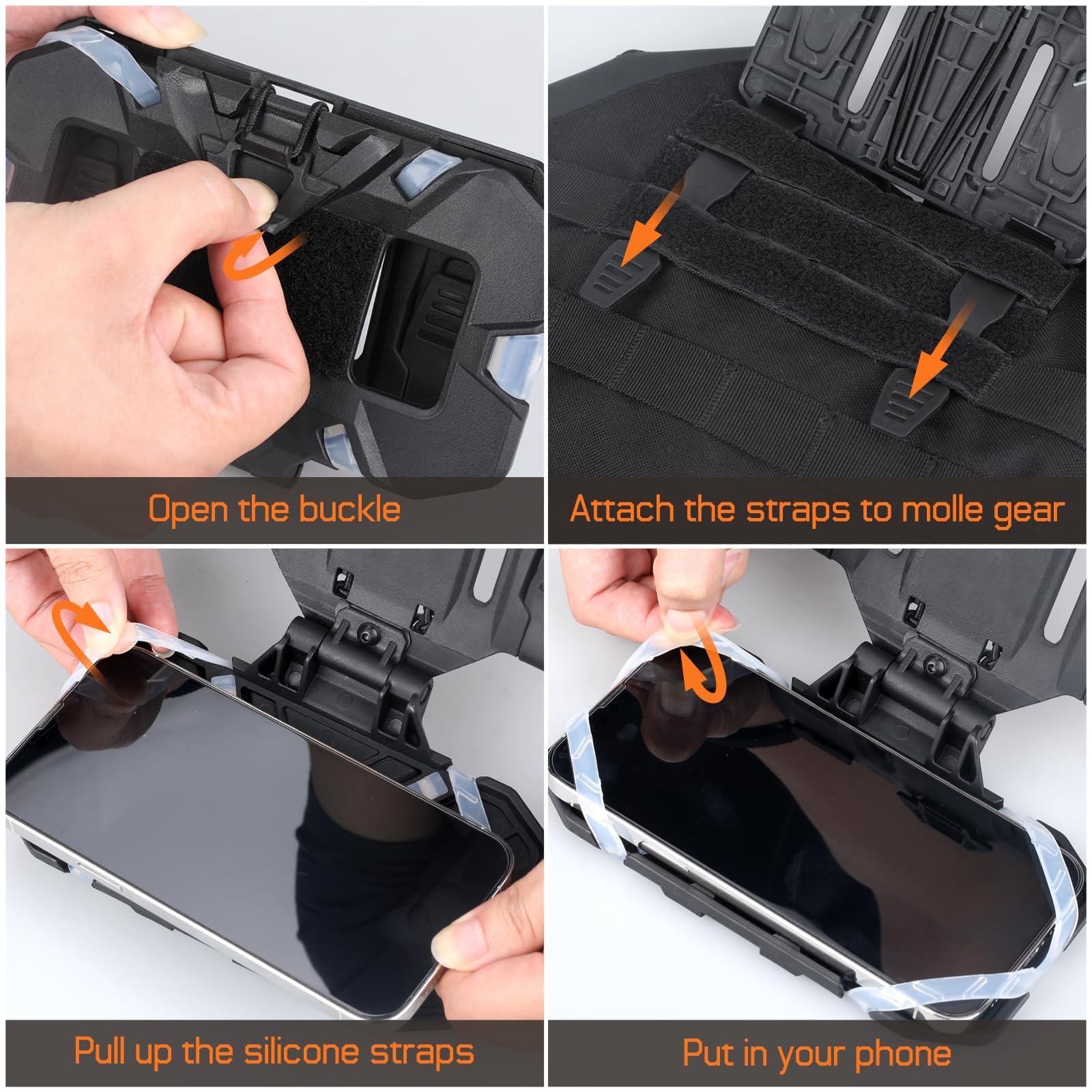 WYNEX Supporto tattico per cellulare con supporto per telefono Molle Vest Accessori per telefono cellulare Supporto per schermo da 4,7 a 6,7 pollici, nero