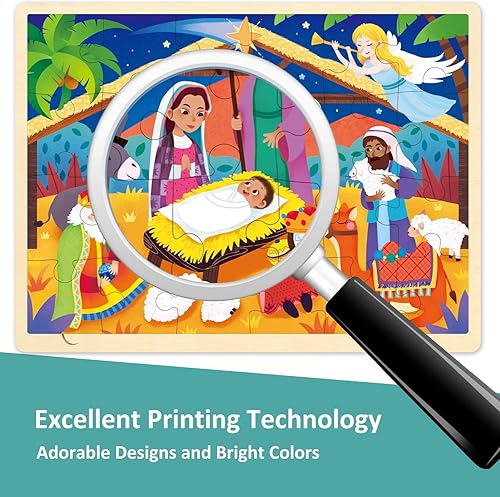 Miniatura 4 de Rompecabezas de madera para niños de 3 años, rompecabezas de 24 piezas para niños de 3 a 5 años con bandeja de rompecabezas, juego de pesebre,