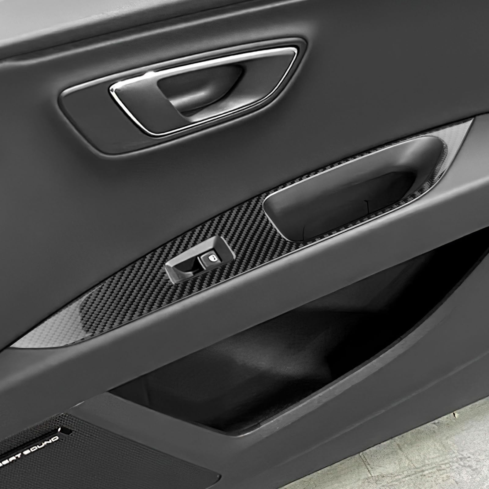 KUNGKIC Für Seat Leon MK3 2013-2020 Innentür Auto Bedienfeld Fensterglas Hebe Schalter Konsole Abdeckung Kohlefaser Aufkleber Dekorative Innenbereich Zubehör,Geschenk (Schwarz)