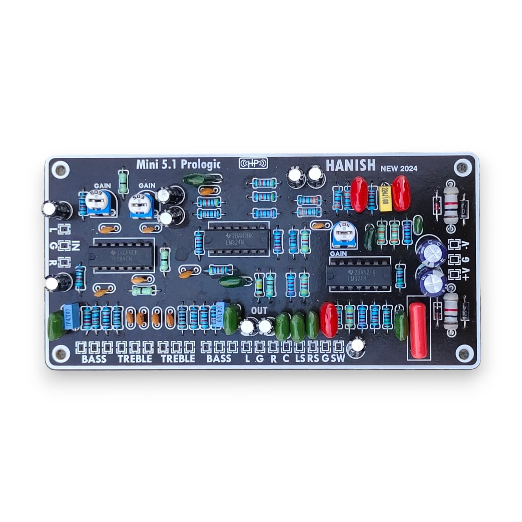 HANISH 5.1Mini Prologic Decoder Board,BASS Frequency 50hz To125hz GAIN Adjustable Preset, DC 24vTo45v DualSupply Stereo to 5.1CH Output