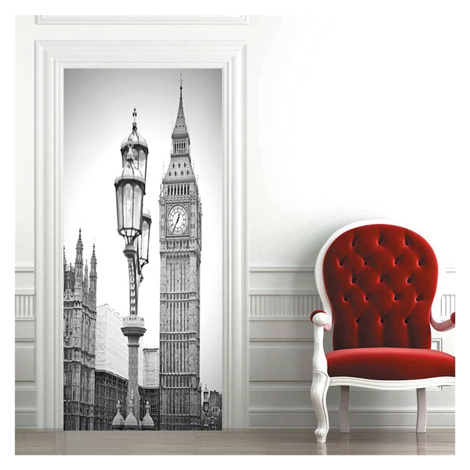 Décalcomanies de porte haut de gamme motif spirale noire et blanche 85x215cm