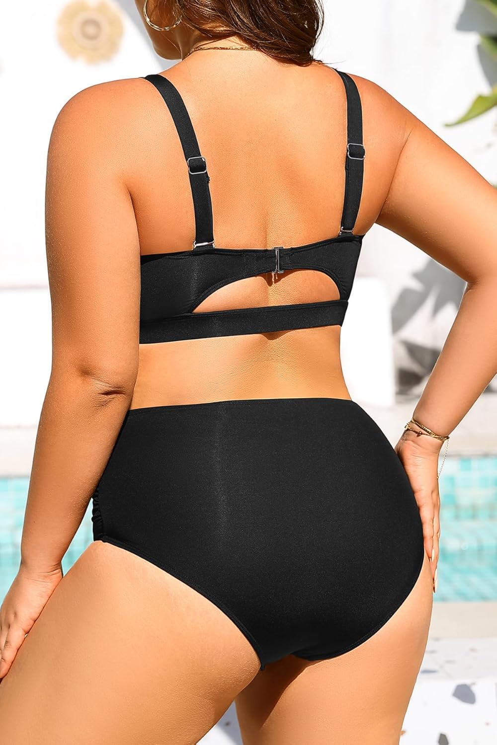 Yonique Women Plus Size Two Piece Swimsuits High Waisted Bathing Suits Bandeau Bikini Tummy Control Swimwear - Image 2