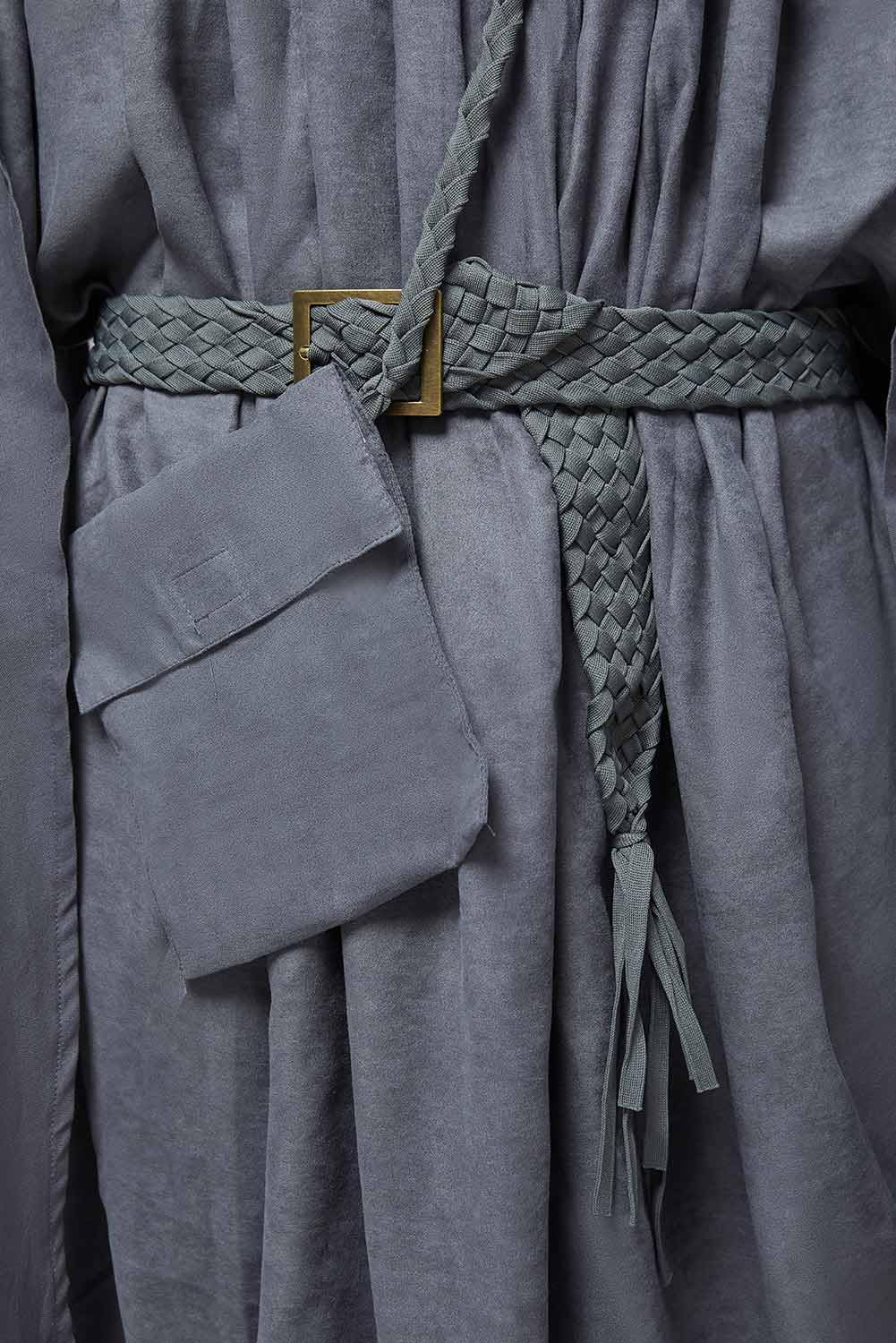 Costume de magicien pour homme - Cape, avec ceinture, sac à bandoulière - Accessoires d'Halloween - Gris