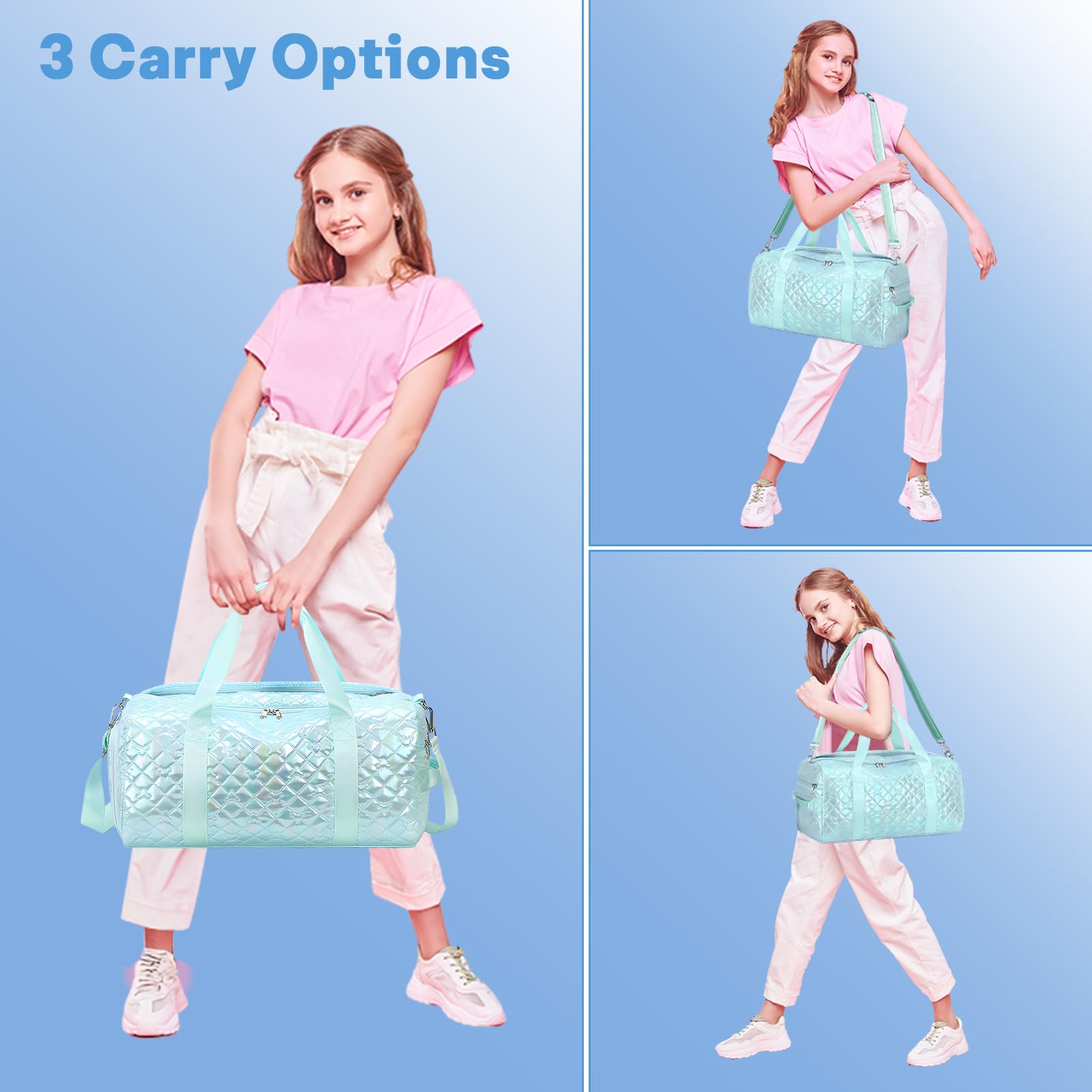 Tanztasche für Damen und Mädchen, Sporttasche, Sporttasche, mit Nass- und Schuhfächern, multifunktional, Reisen, Übernachtung, Wochenender, wasserdicht, faltbar, Flash-Grün