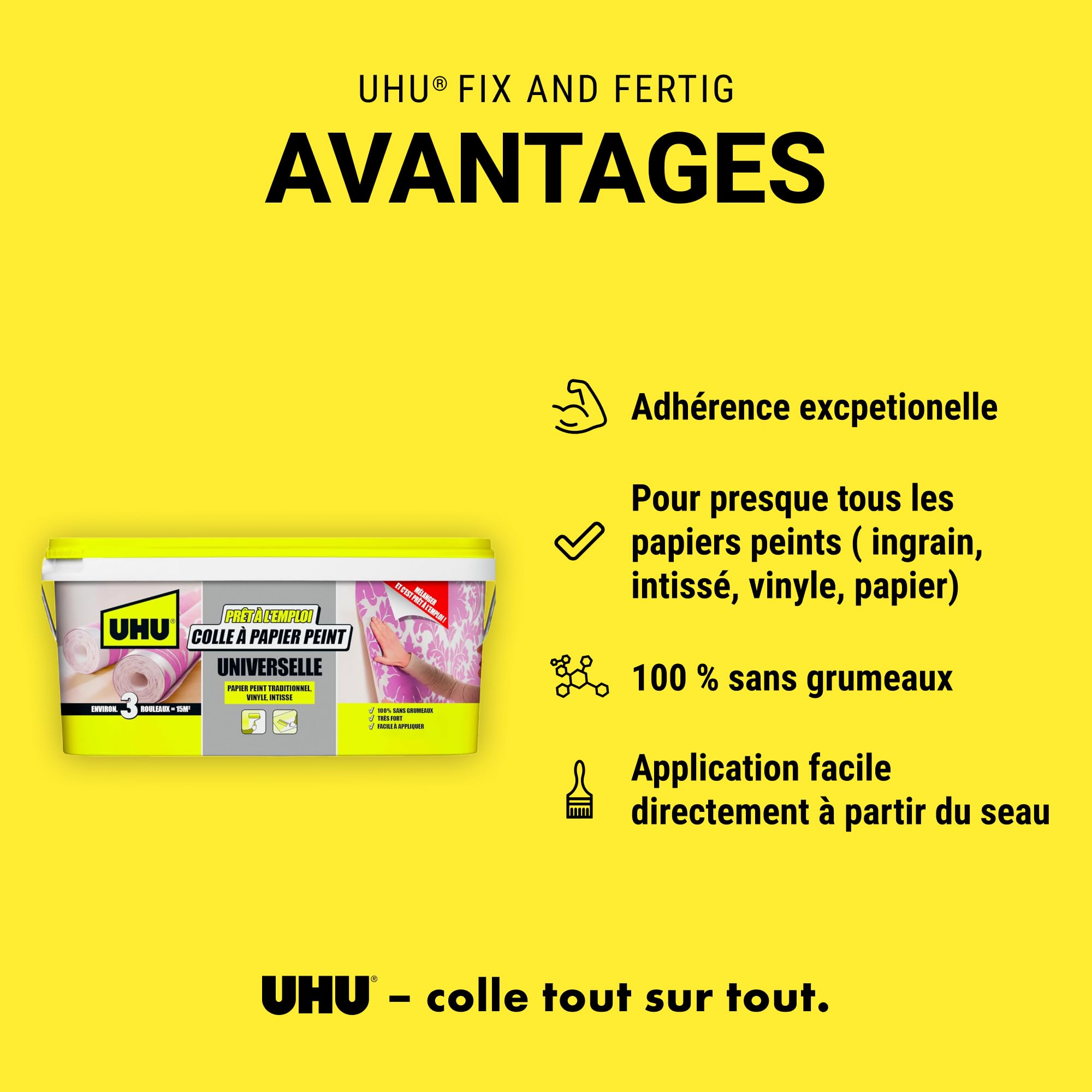 UHU Fix And Fertig Colle Papier Peint Prête À L Emploi 15m2 Pot 2,5 Kg
