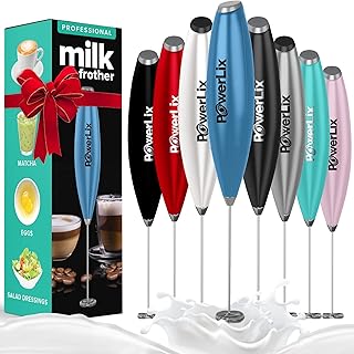 PowerLix Powerful Handheld Milk Frother With Stand Battery Operated Foam Maker Frother Wand For Coffee (A Black) (No Stand Blue)