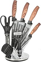 High Carbon Stainless Steel Knife Holder Set, 8-Piece Knife Set - Chef's Knife, Slicing Knife, Meat Cleaver, Multi-Purpose Knife, Kitchen Scissors, paring Knife, Whetstone, Acrylic Knife Holder.