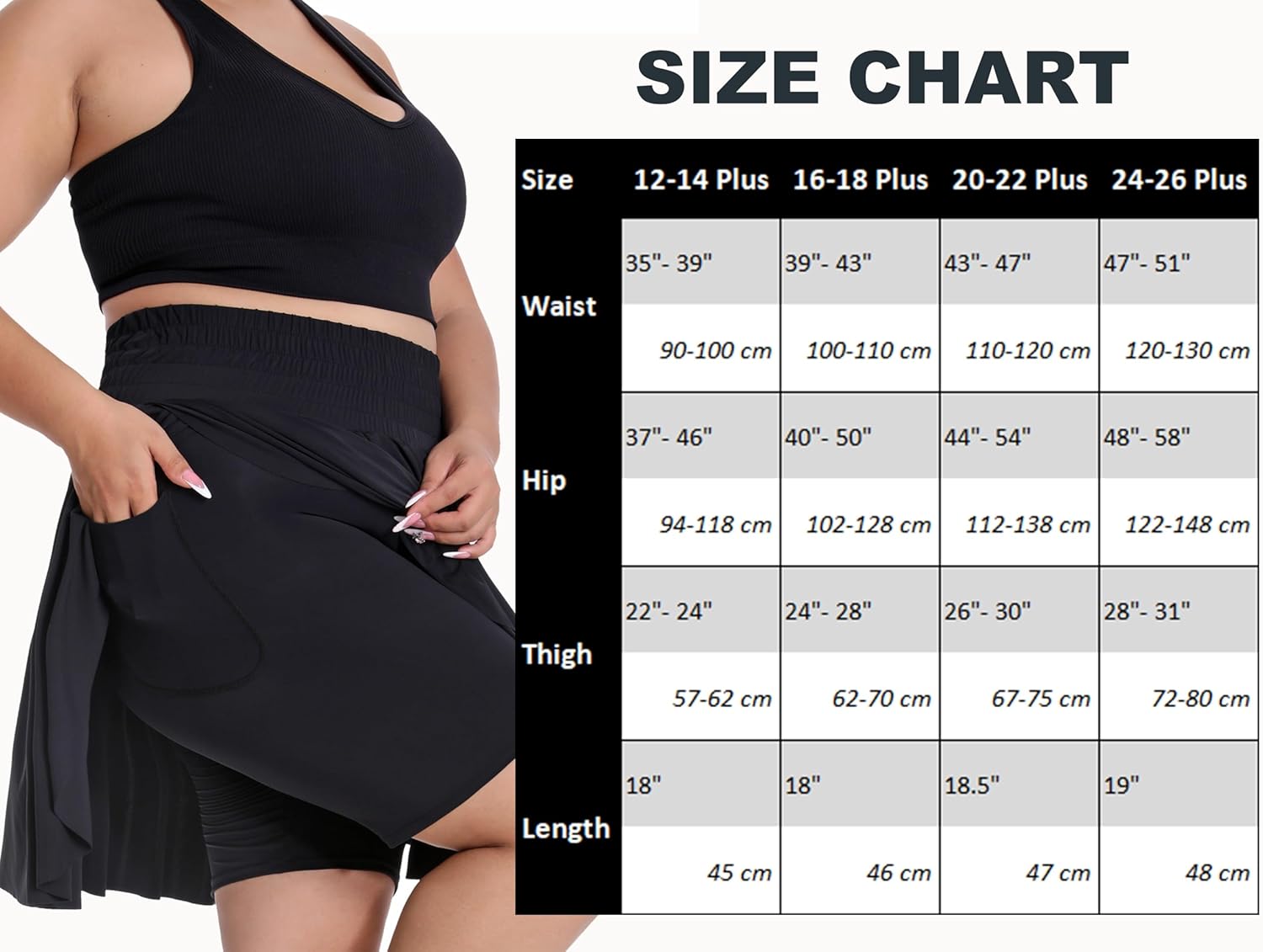 Seawhisper 20" Knee Length Plus Size Skorts for Curvy Women Pleated Skirt Shorts High Waisted with Pockets