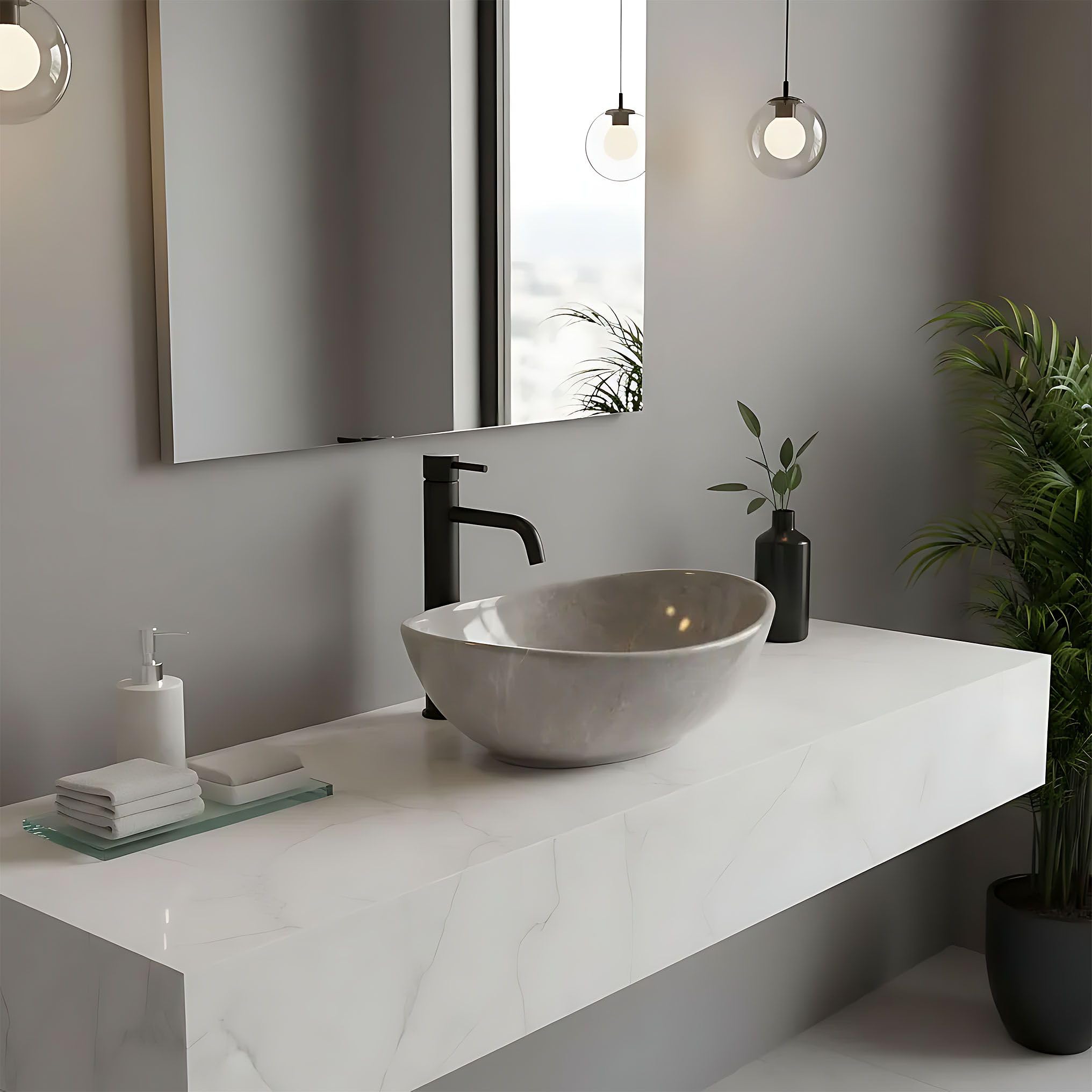 Lavabo Sobre Encimera Rea Sofia Mini Kashmir Gris