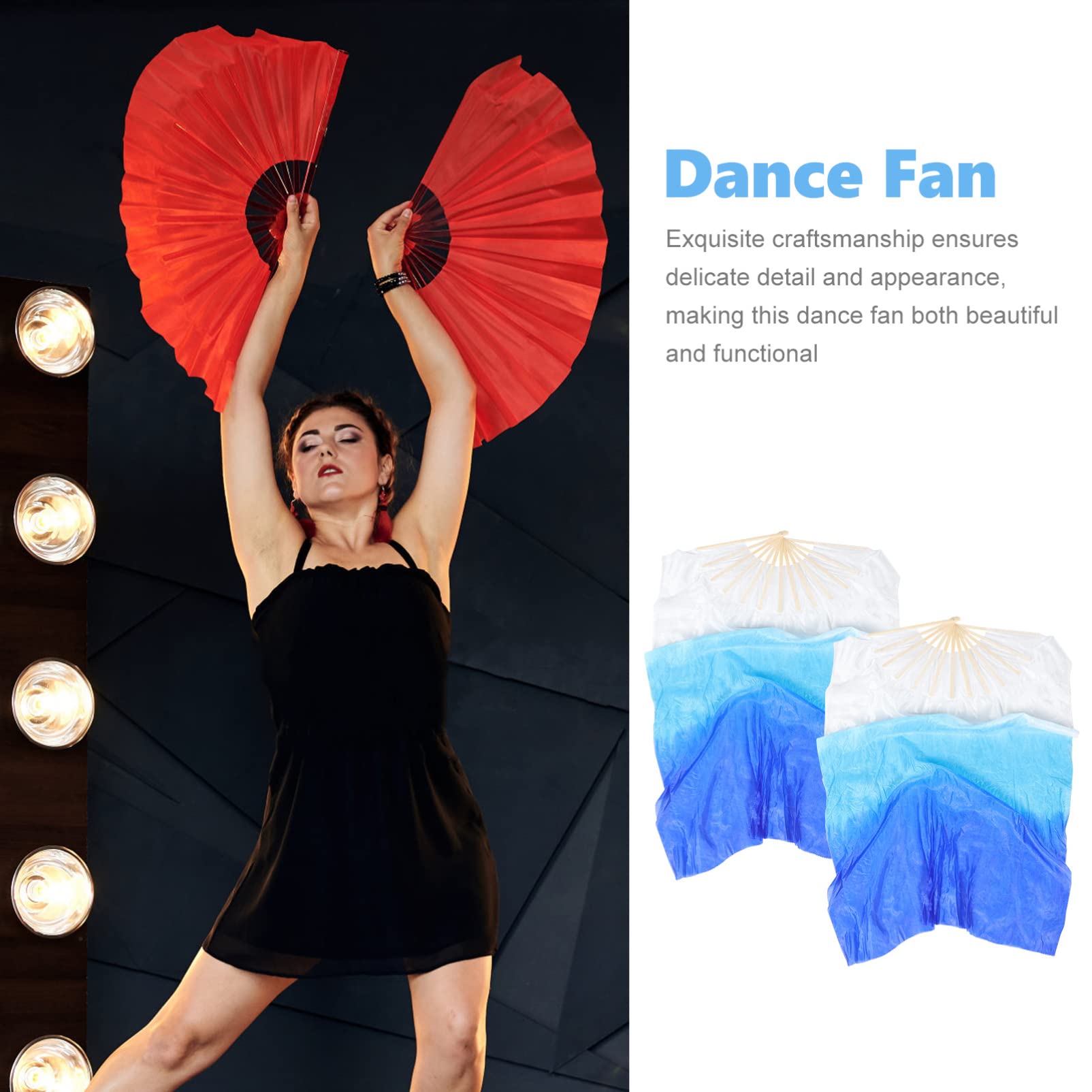 BESPORTBLE 4 Piezas Abanicos De Danza del Vientre Abanicos De Tela Imitados para Baile FolclóRico Accesorios De Rendimiento Multiuso 127X54Cm