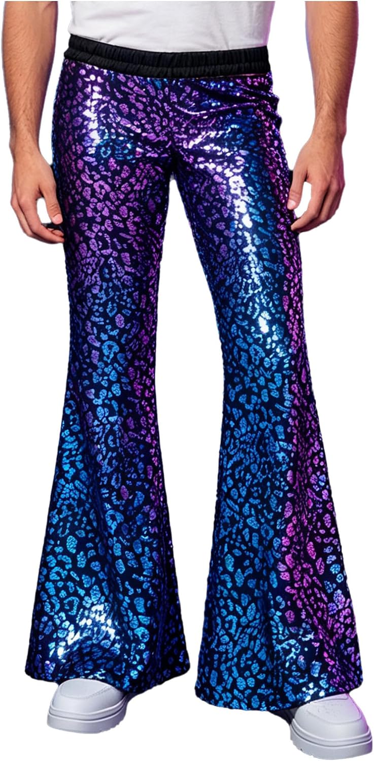 YiZYiF Mens Bell Bottom Pants Flared 70s Outfits Disco Costume