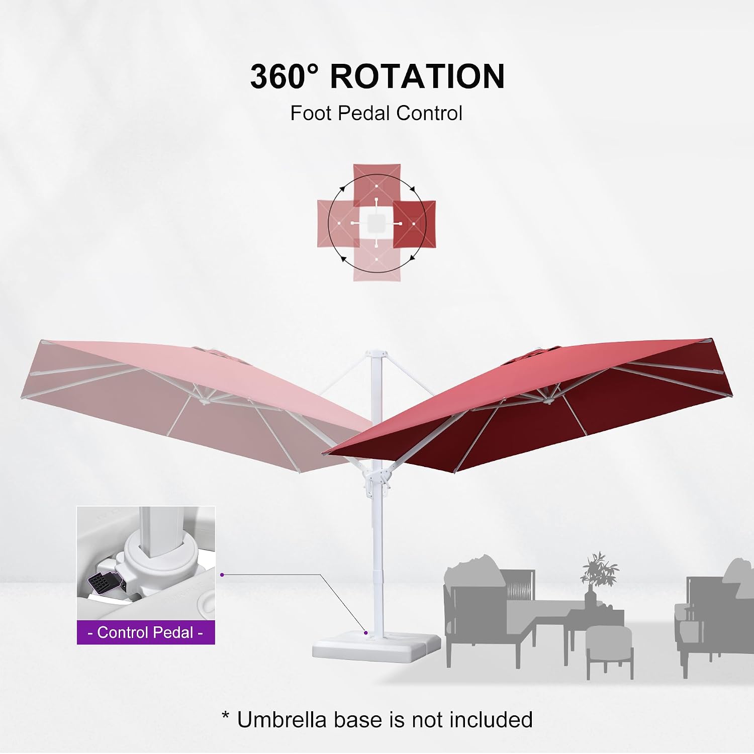 PURPLE LEAF 10 FT Patio Umbrella White Cantilever Umbrella Aluminum Square Outdoor Offset Umbrella Hanging Windproof with 360° Rotation for Garden Deck Pool, Red