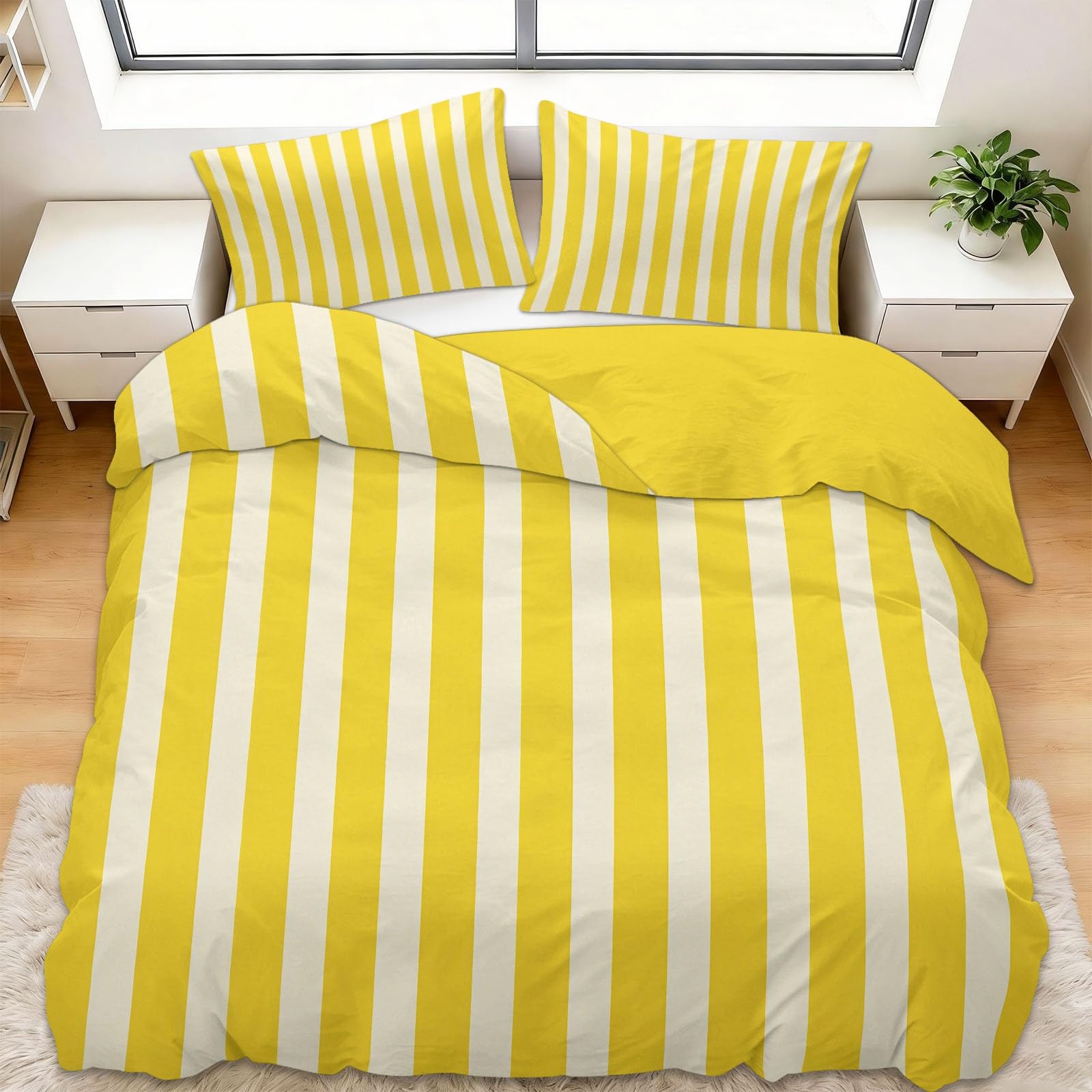 Juego de Ropa de Cama 150x220 cm Rayas Amarillas, Funda Nórdica Cama 90 Reversible Polialgodón Funda Edredon 3 Piezas para Niño Juvenil y Adulto, con Cremallera