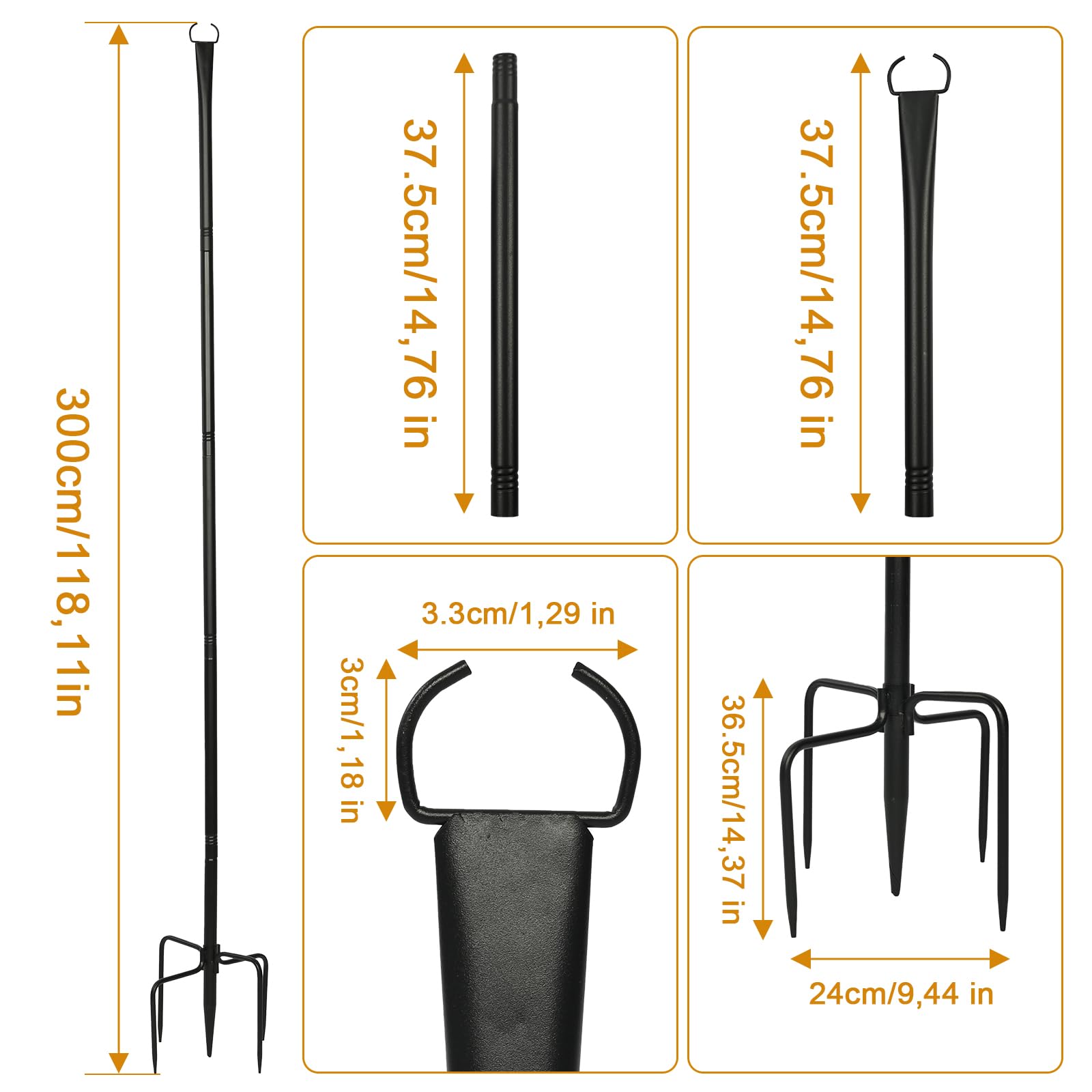 Lot de 4 guirlandes lumineuses de 3 m - Crochet de berger de jardin pour guirlandes lumineuses en extérieur - En métal - Avec fourchette - Support de guirlande lumineuse d'extérieur pour